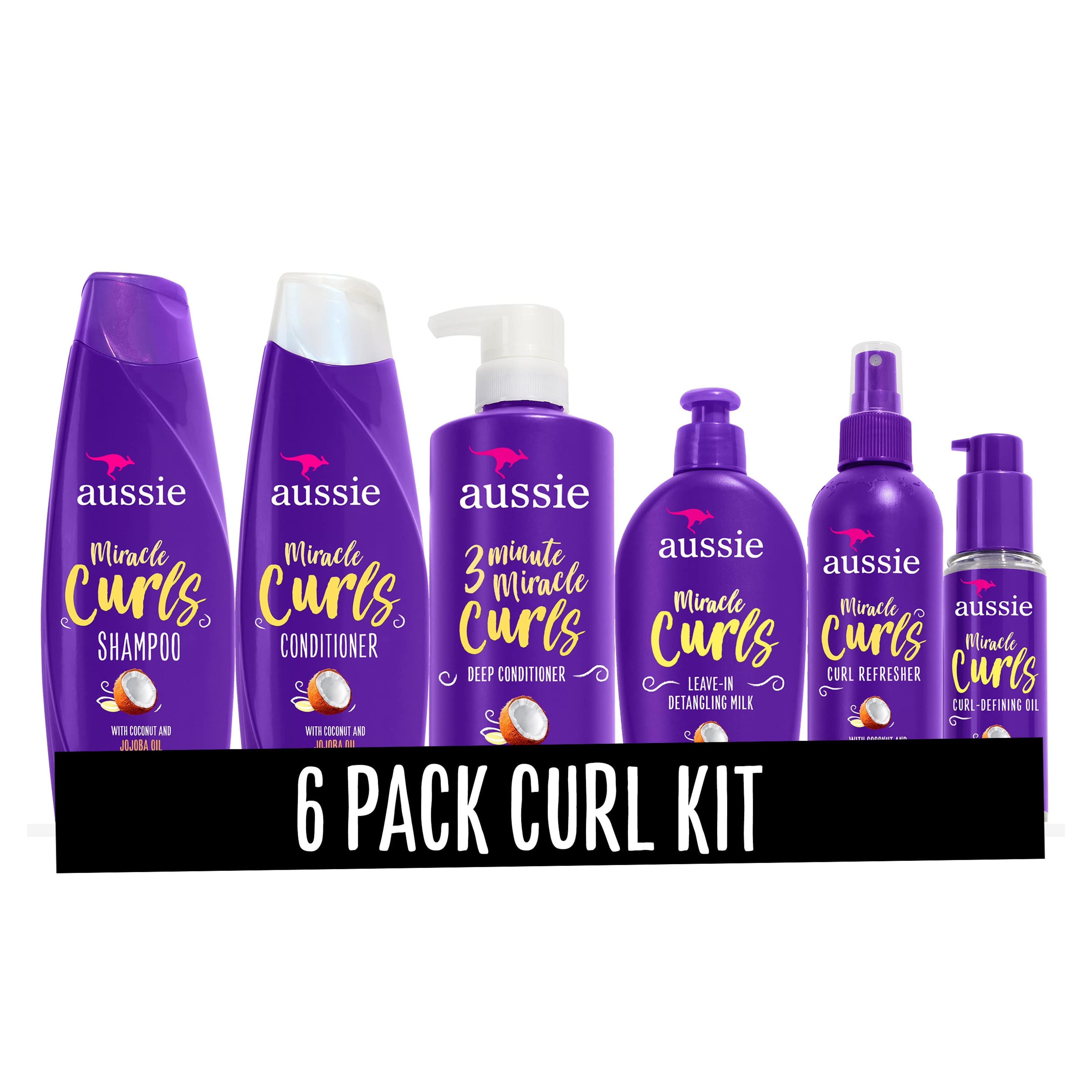 Aussie Miracle Curls Collection: Shampoo, Conditioner, Deep Conditioner, Spray Gel, Detangling Milk, and Oil Hair Treatment (6 Piece Set)