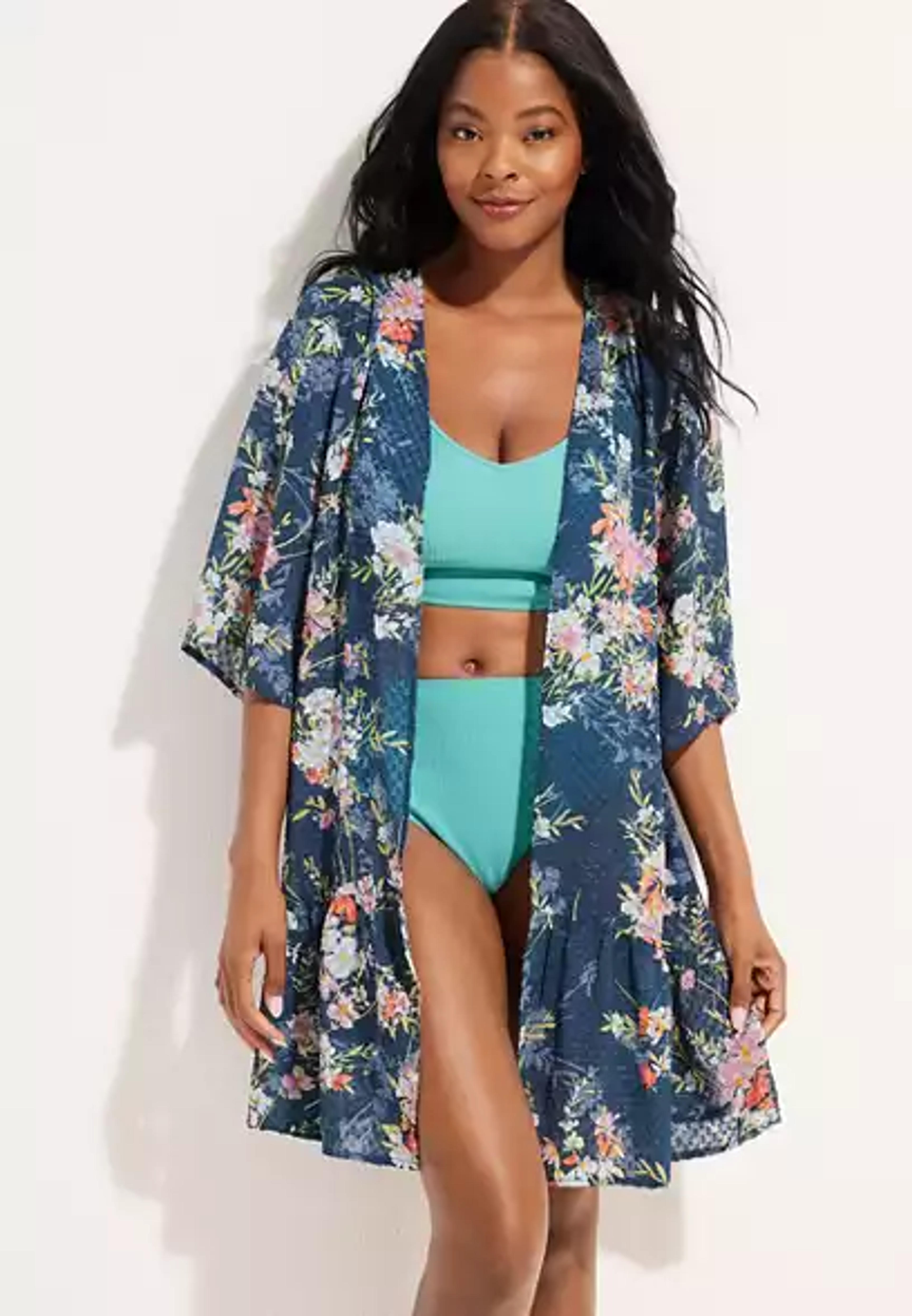 Floral Textured Tiered Hem Kimono | maurices