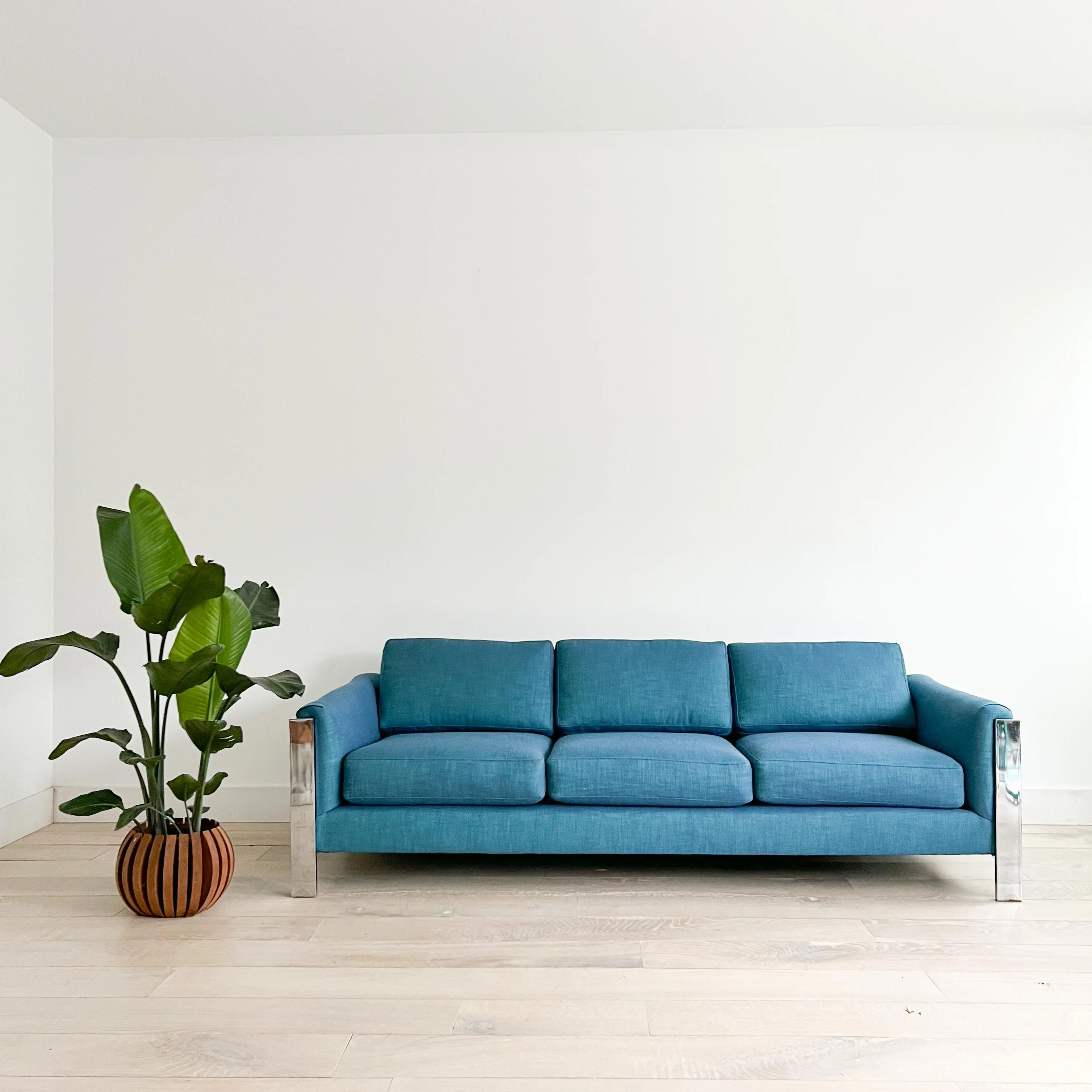 Selig Sofa with New Blue/Teal Tweed Upholstery – Atomic Furnishing & Design