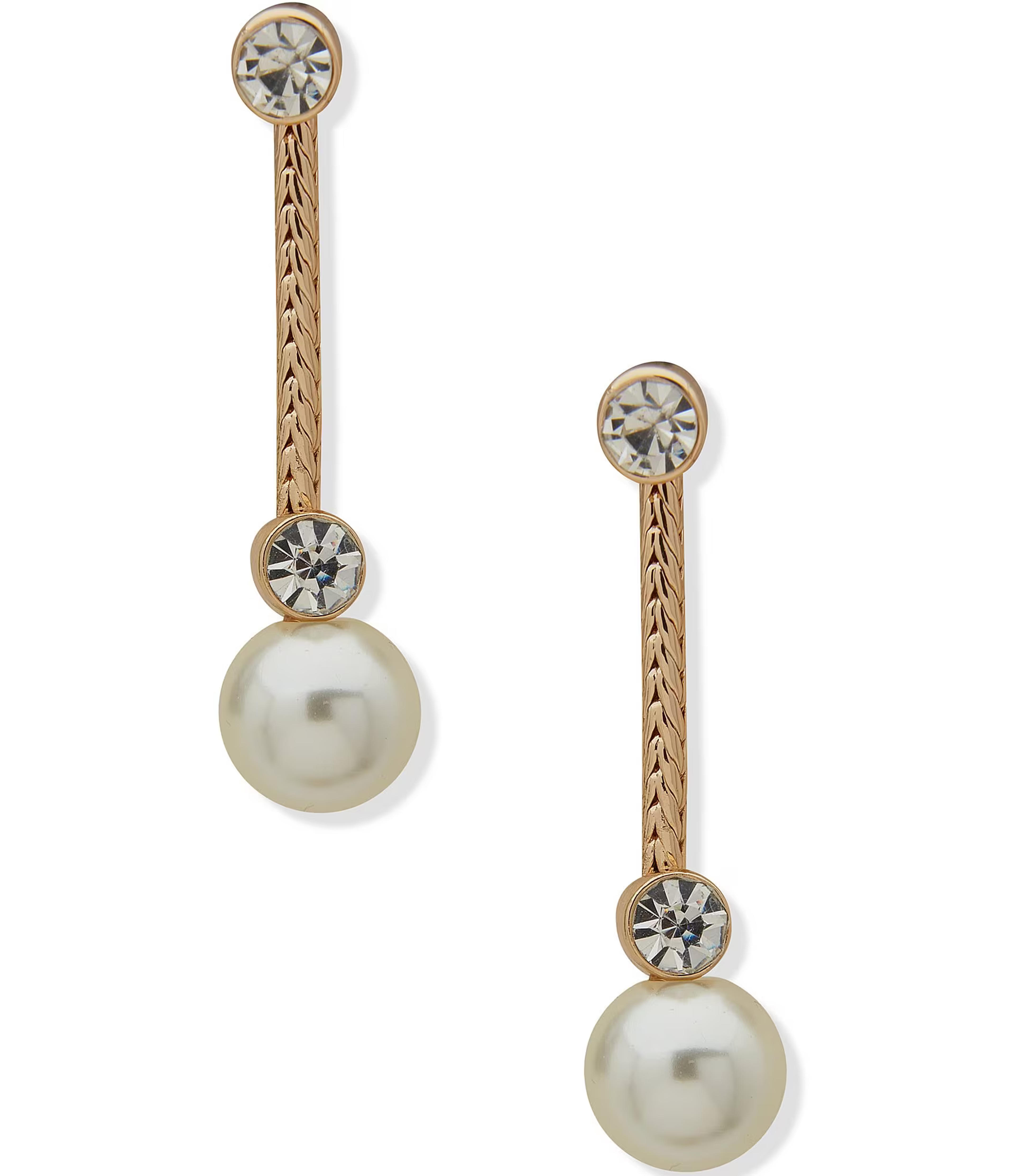 Anne Klein Crystal Pearl Linear Earrings