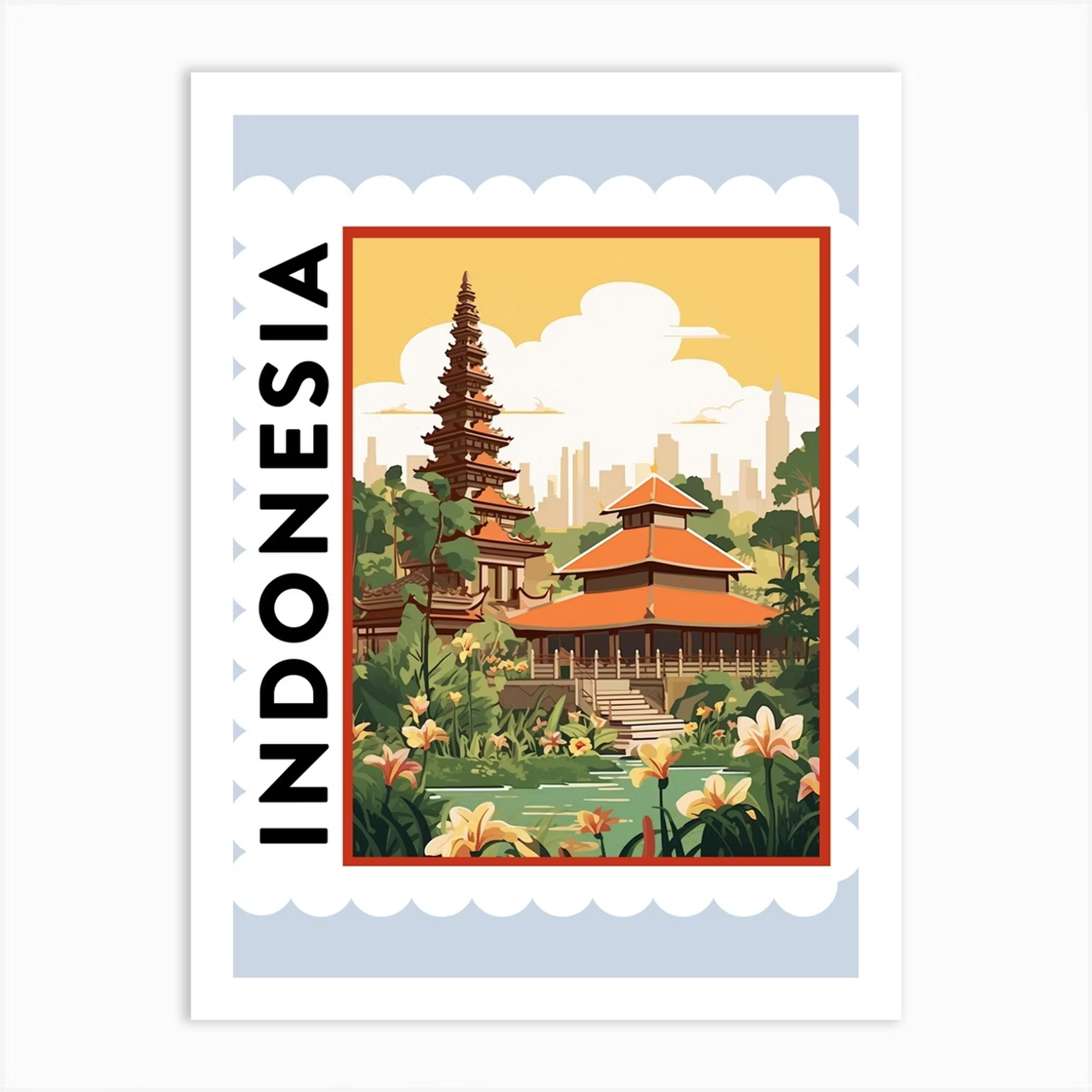 Indonesia Travel Stamp Poster Art Print by WanderWall Prints - Fy