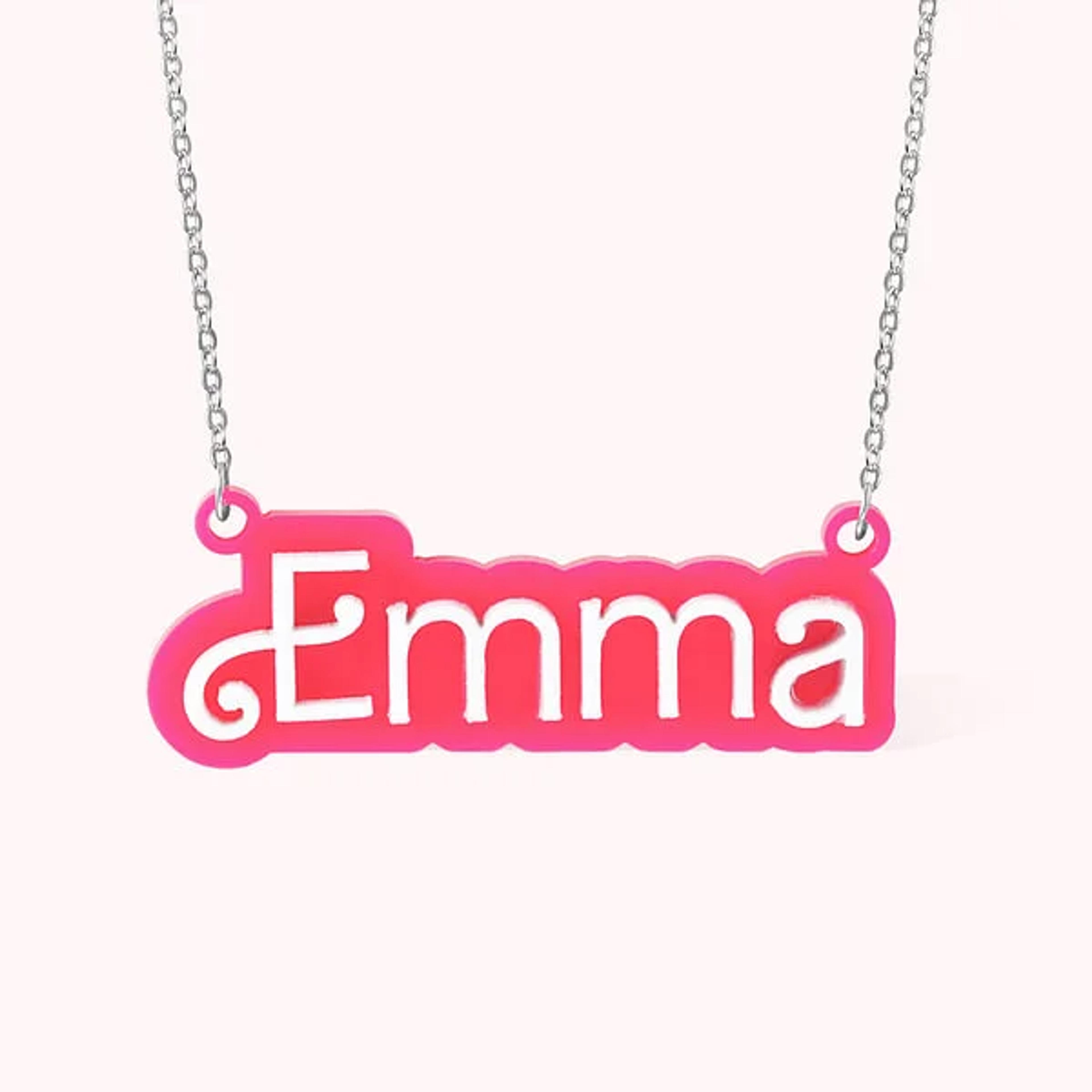 Personalized Pink and White Barb Doll Acrylic Necklace with Name Christmas Birthday Valentine's Day Gift for Her - CALLIE