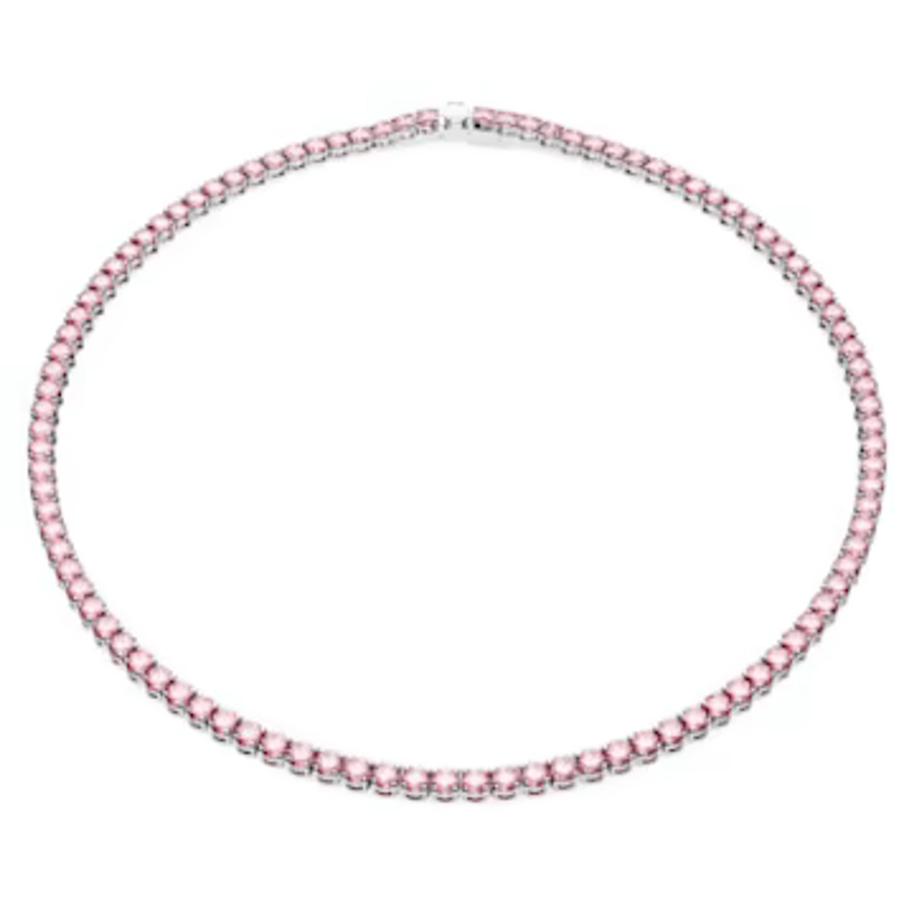 Matrix Tennis necklace, Round cut, Small, Pink, Rhodium plated by SWAROVSKI