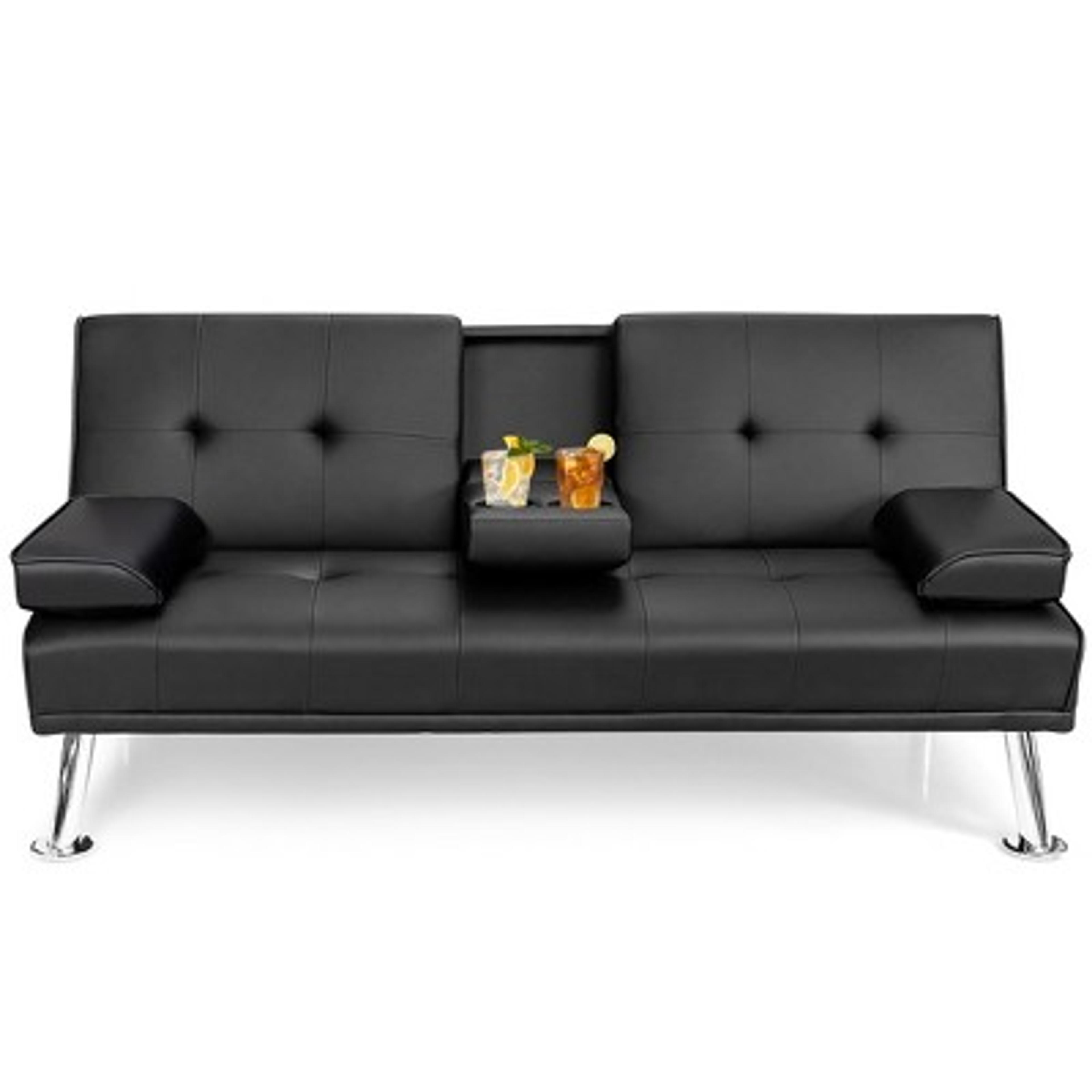 Costway Convertible Folding Futon Sofa Bed Leather W/cup Holders&armrests White\black\brown : Target