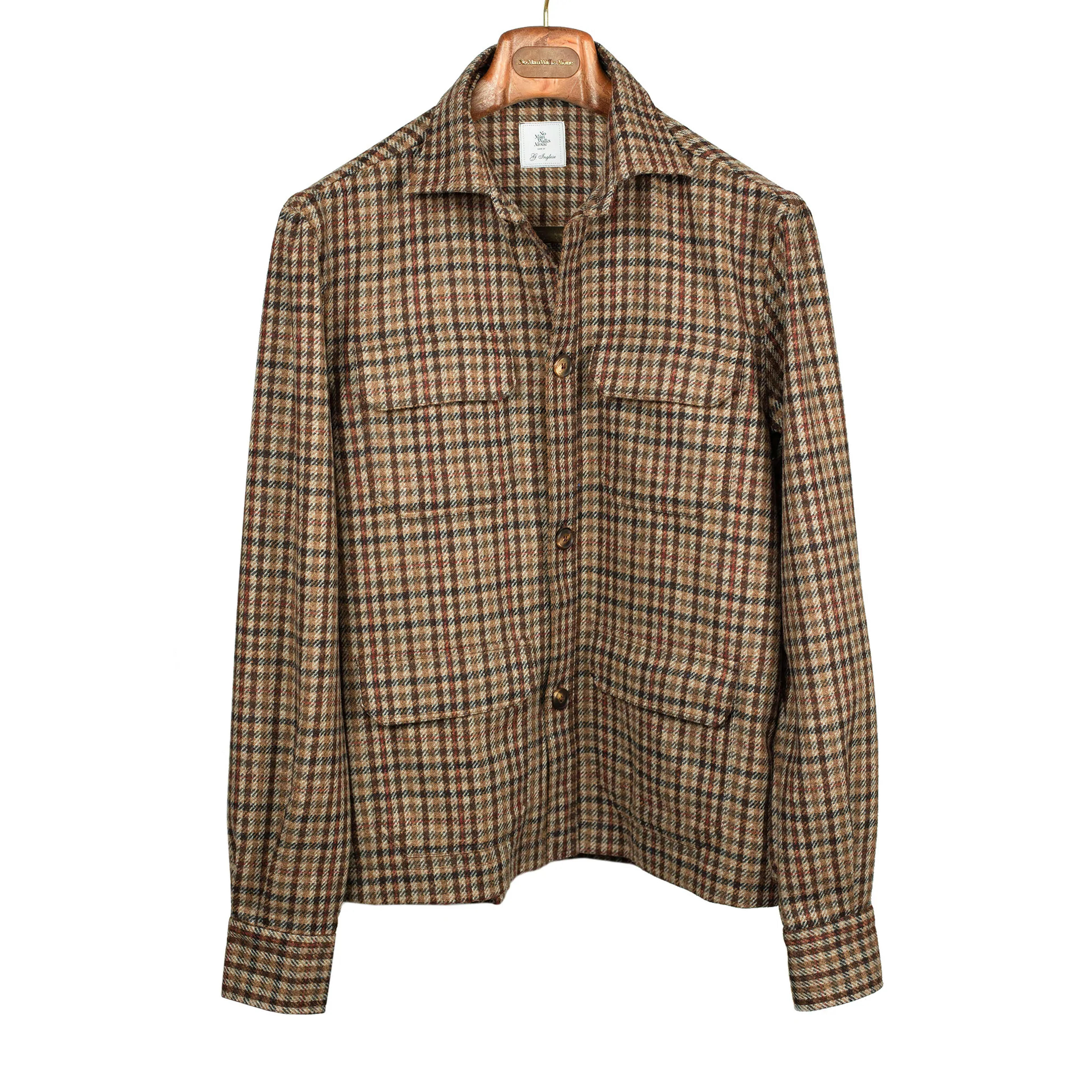 "Giubbottino" shirt jacket in Bottoli wool brown guncheck (restock) - S