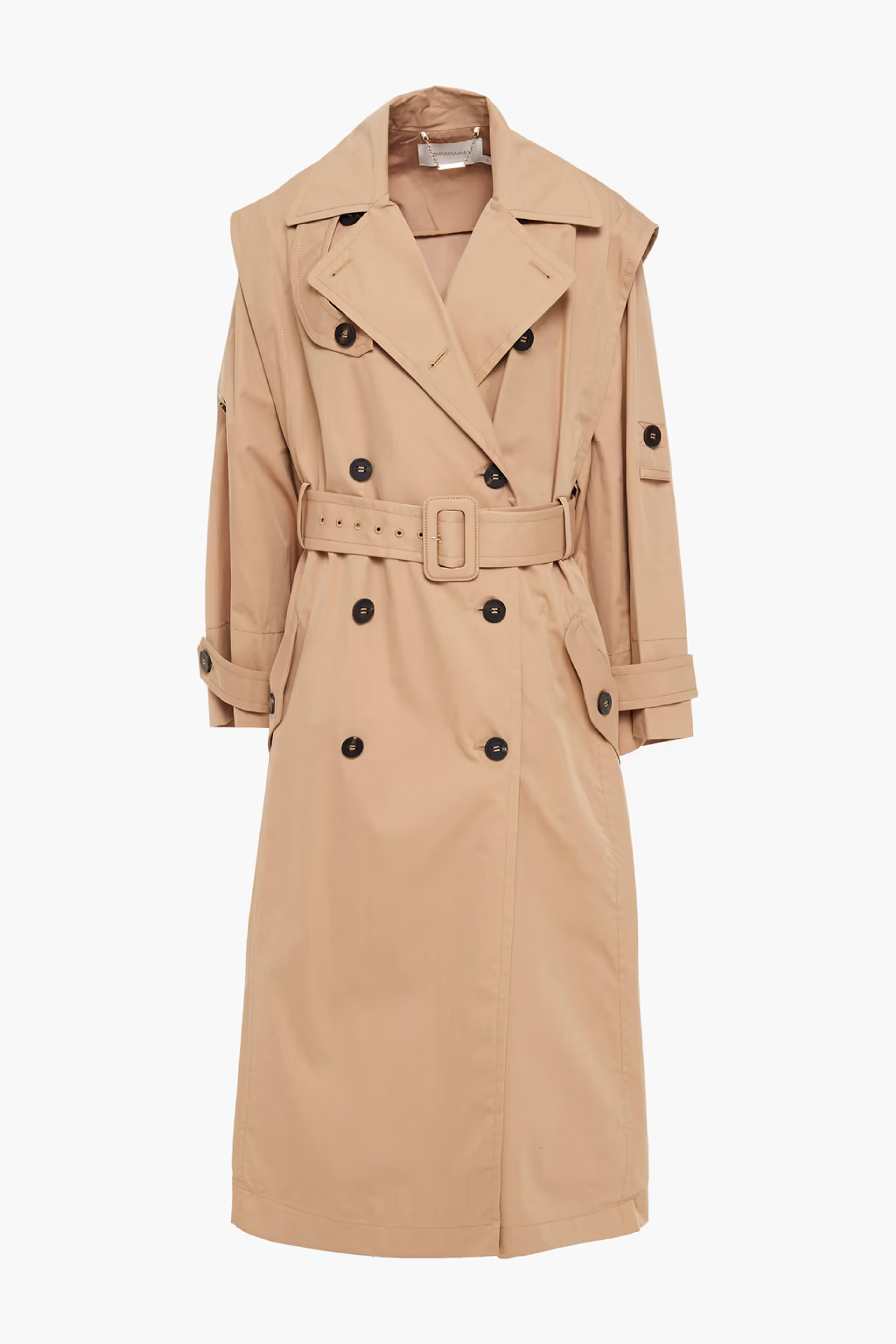 Sand Belted pleated cotton-blend twill trench coat | ZIMMERMANN | THE OUTNET