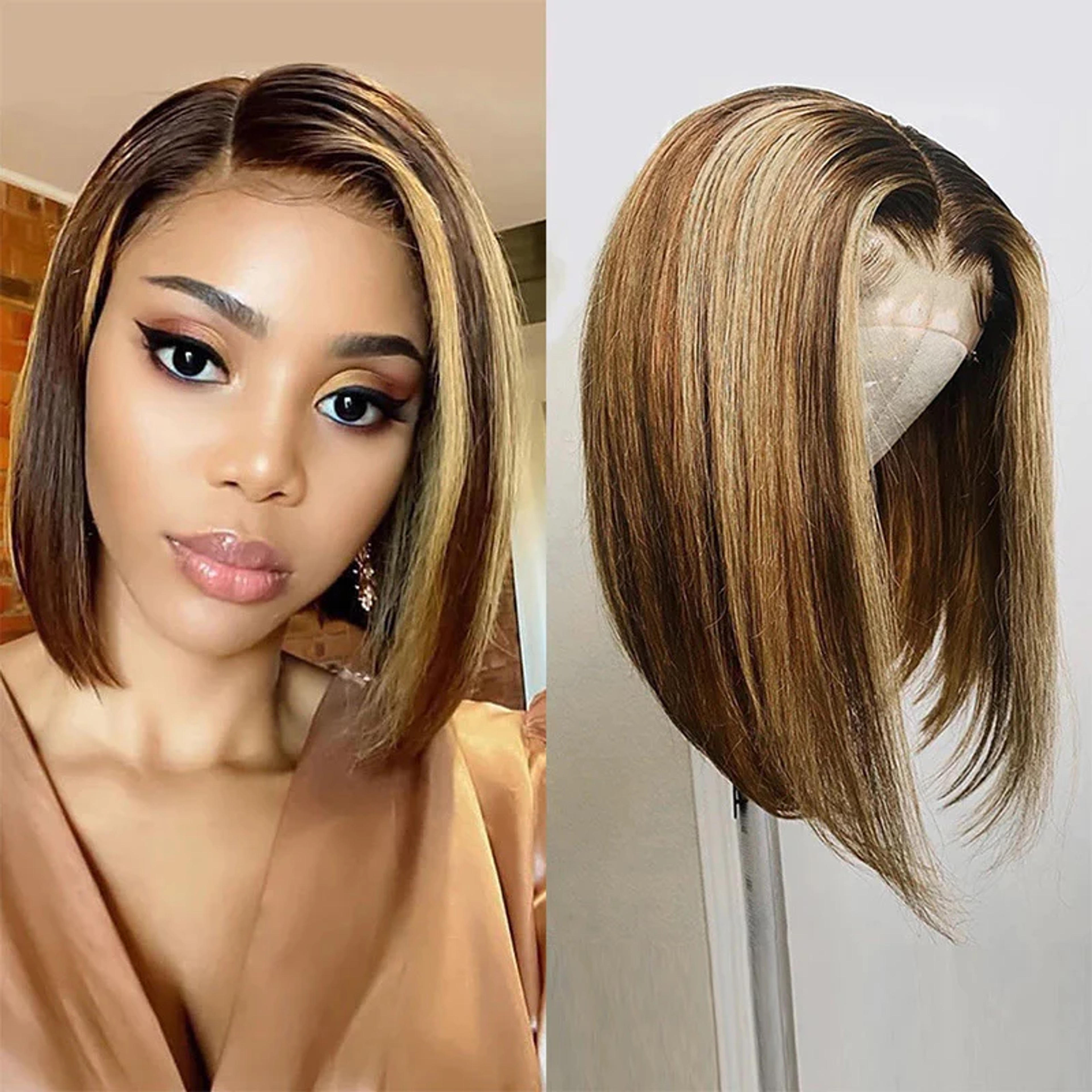 T Frontal Lace Human Hair Bob Wigs for Women Straight Ombre Blonde Hig – promboutiqueonline