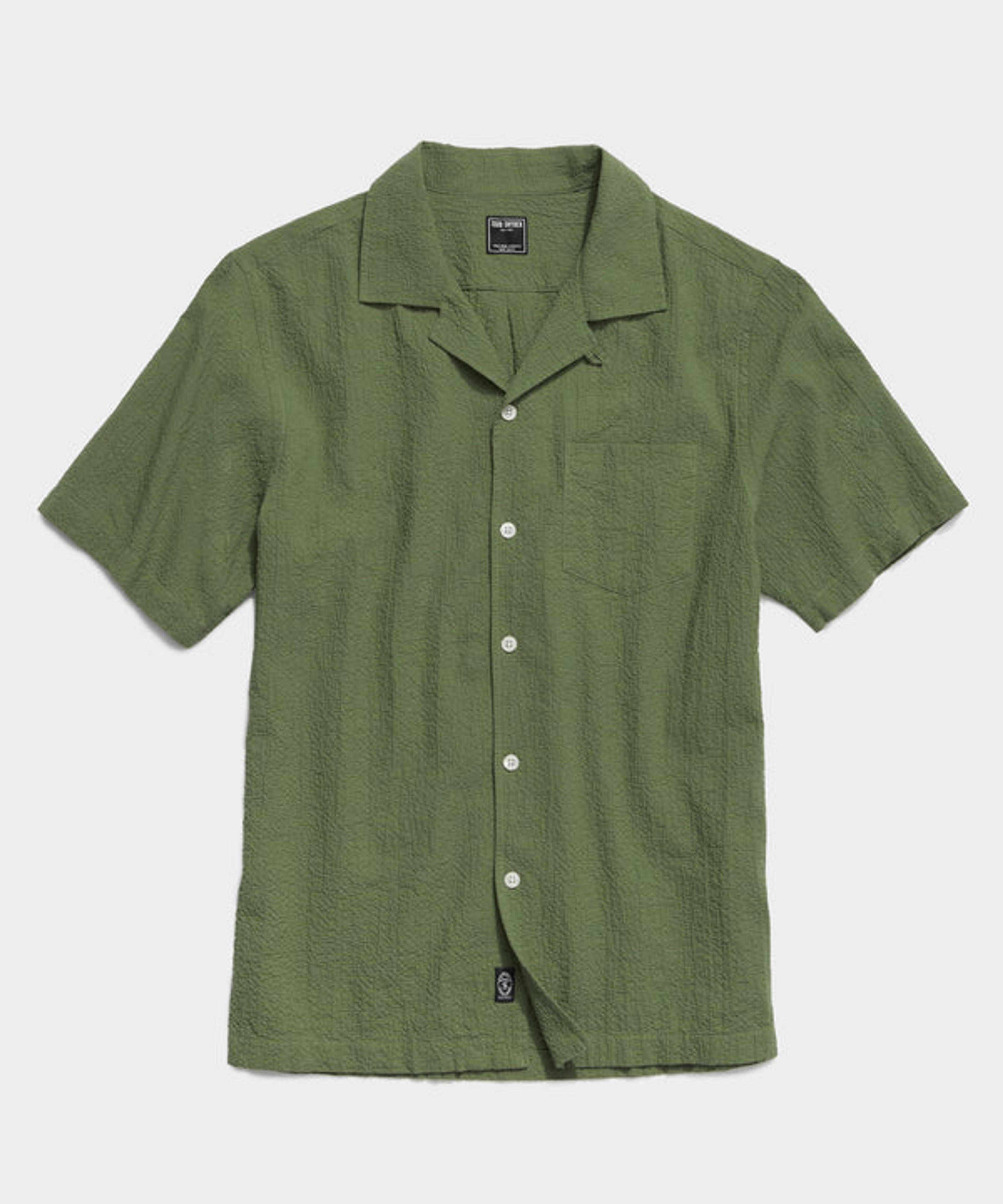 Seersucker Camp Collar Short-Sleeve Shirt in Cilantro