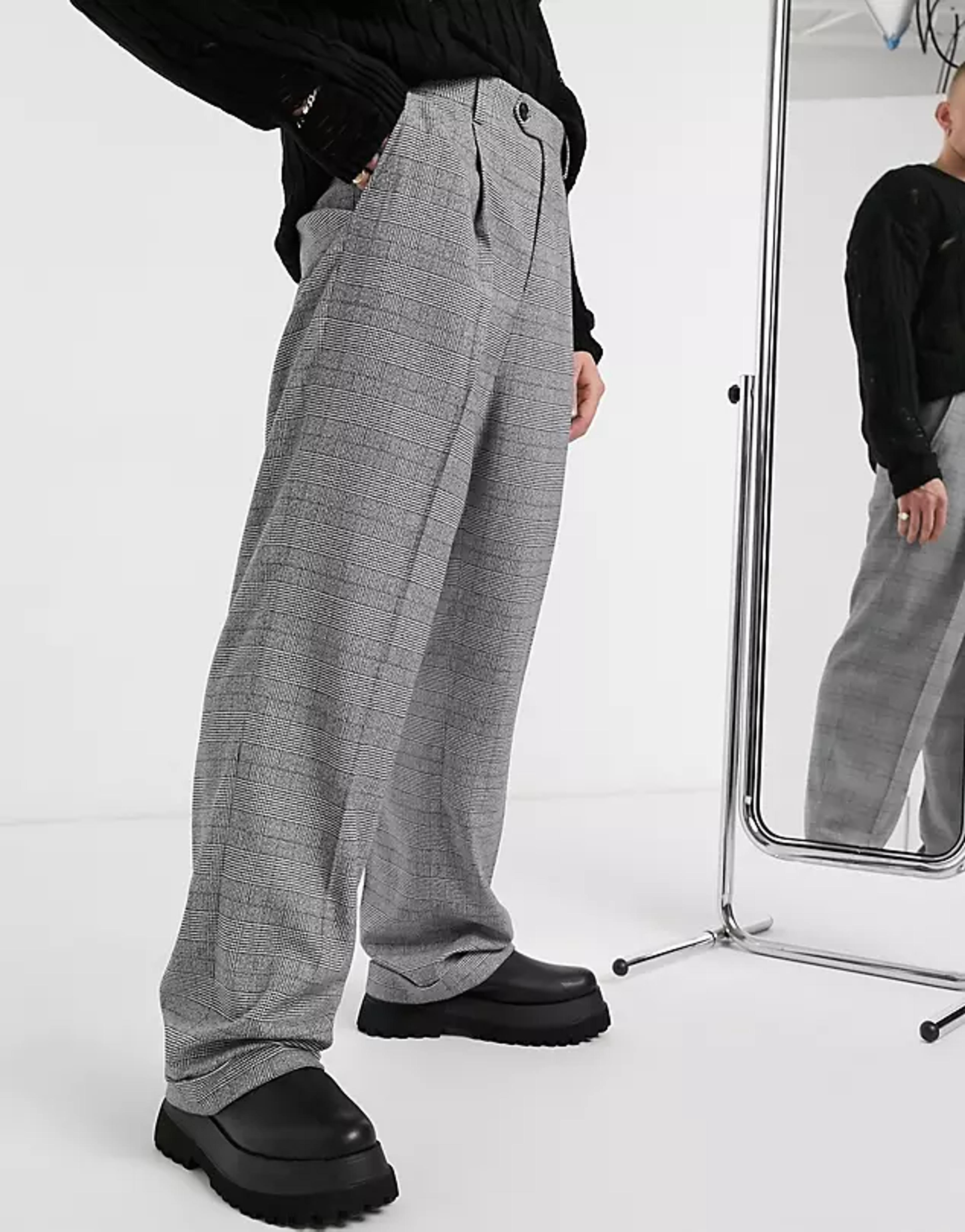 ASOS DESIGN wide leg elegant pants in plaid with cuff | ASOS