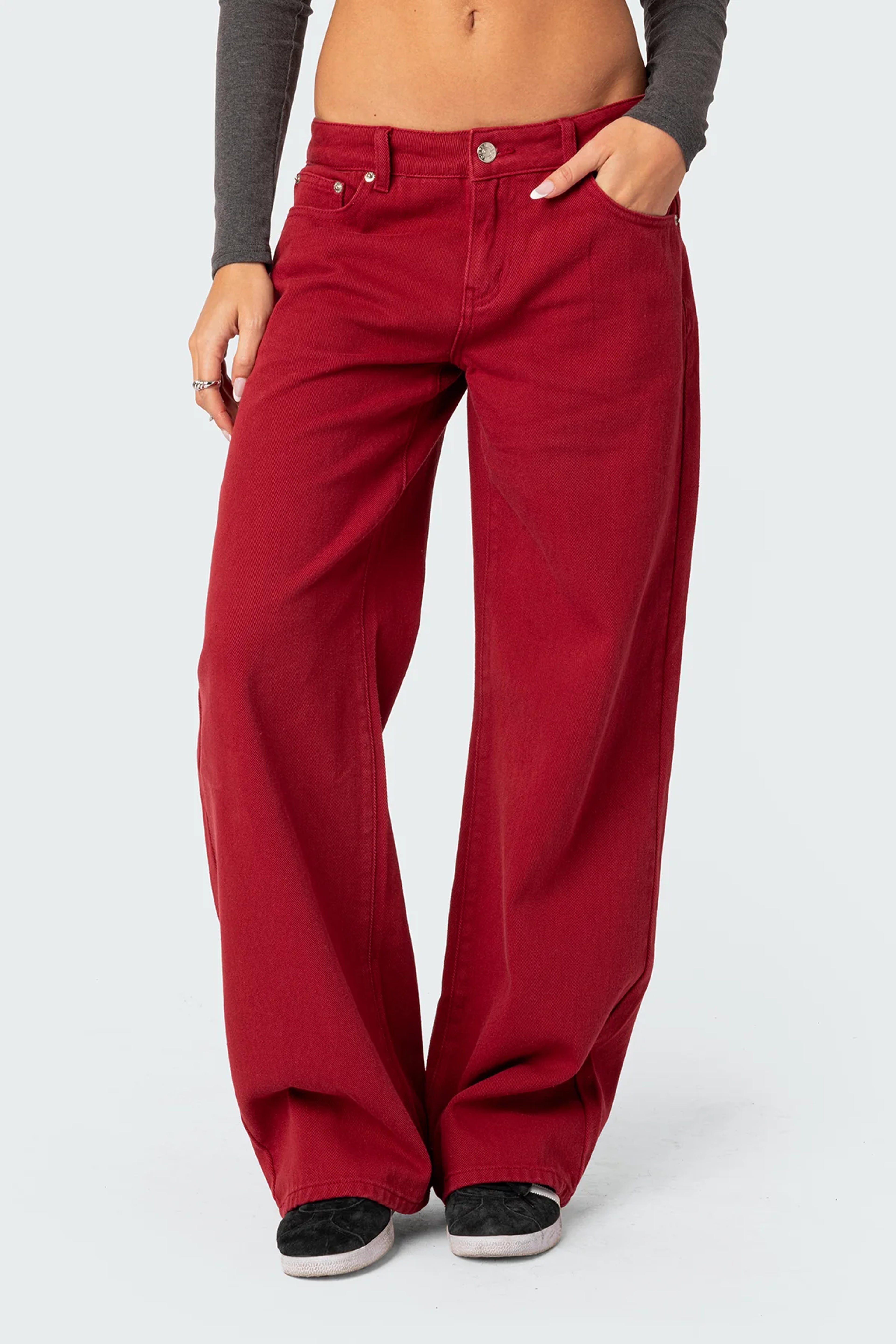 Roman Low Rise Slouchy Jeans - BURGUNDY / M