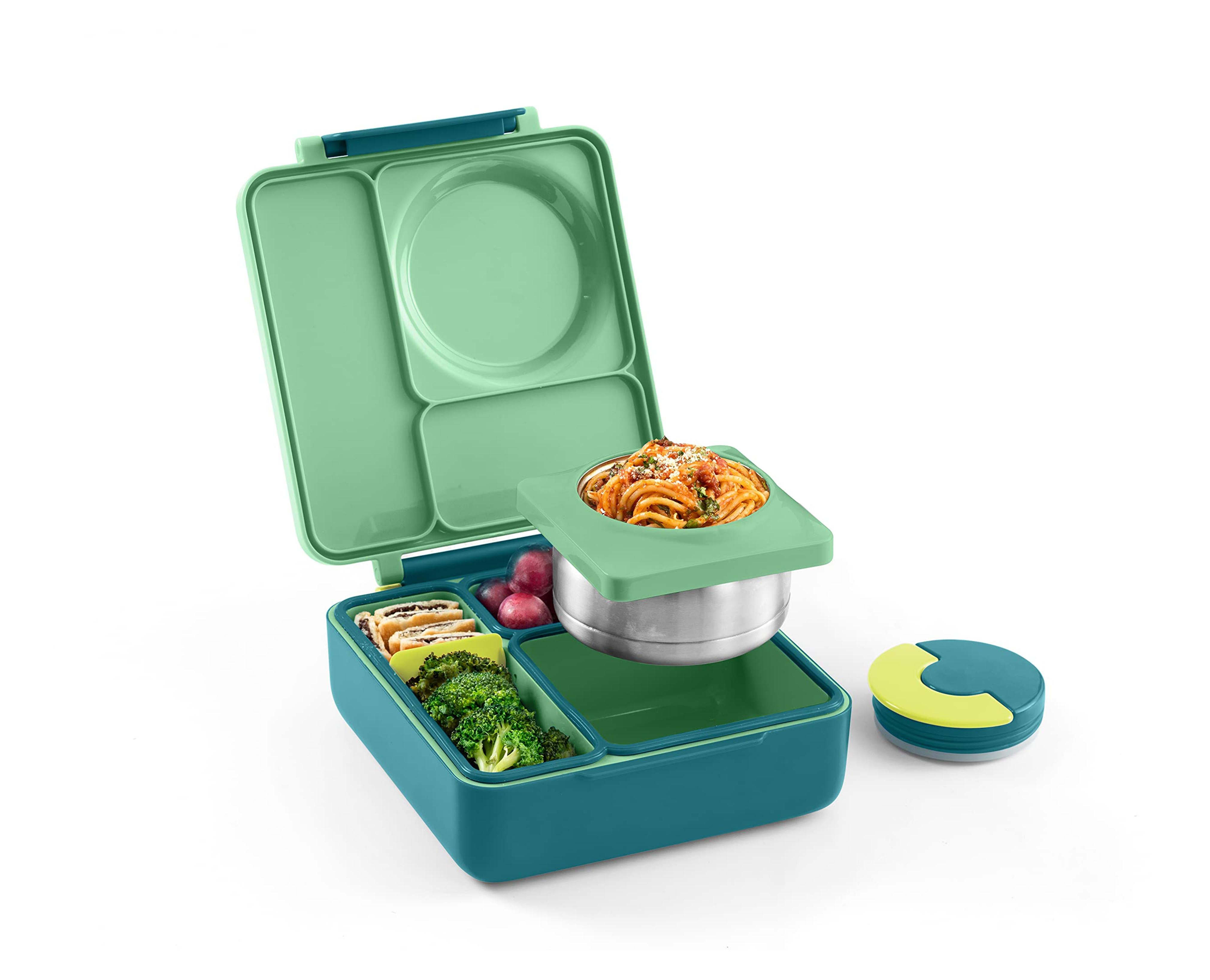 OmieBox Bento Box for Kids - Insulated Lunch Box with Leak Proof Thermos Food Jar - 3 Compartments, Two Temperature Zones - (Meadow) (Single) (Packaging May Vary)