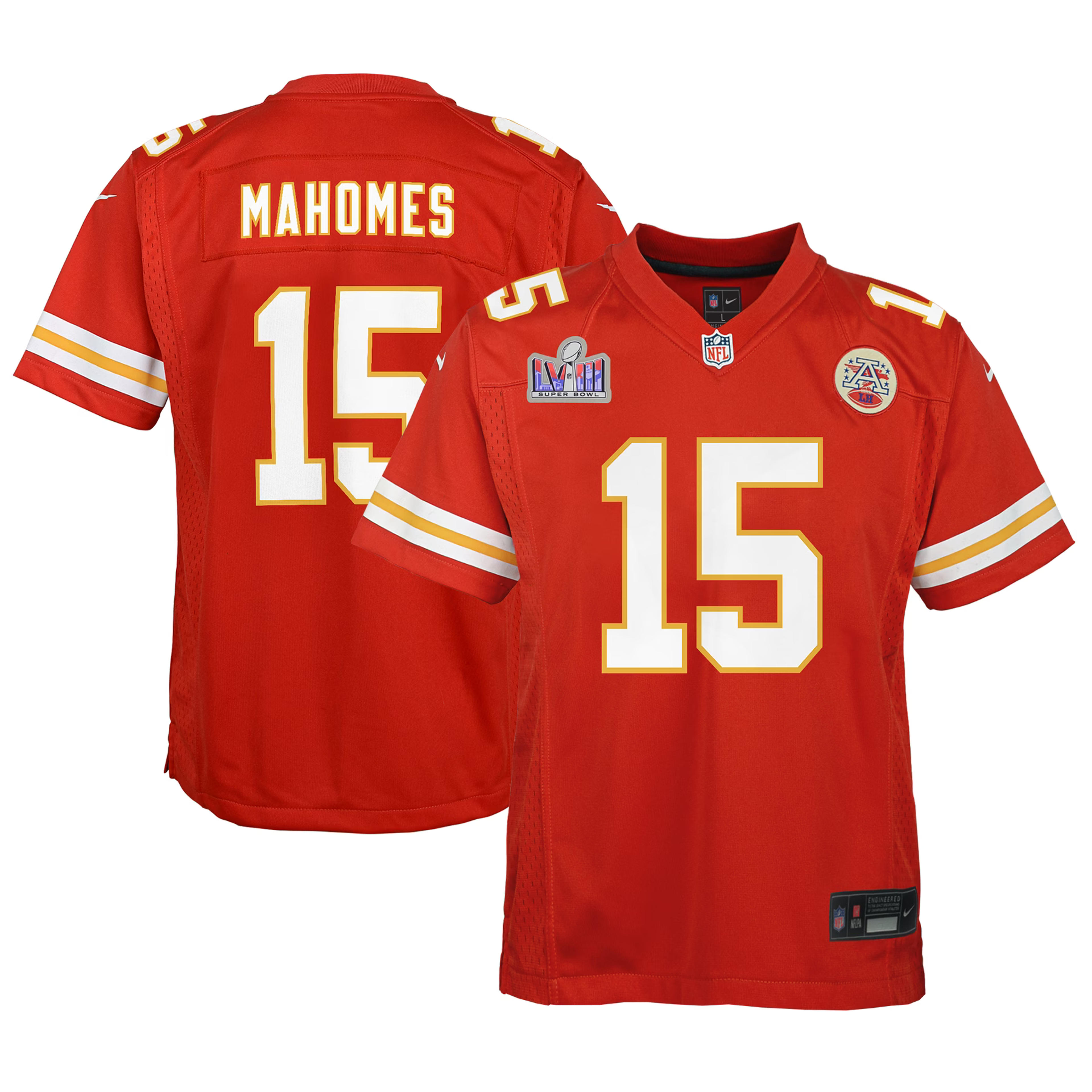 Patrick Mahomes Kansas City Chiefs Nike Youth Super Bowl LVIII Patch Game Jersey - Red