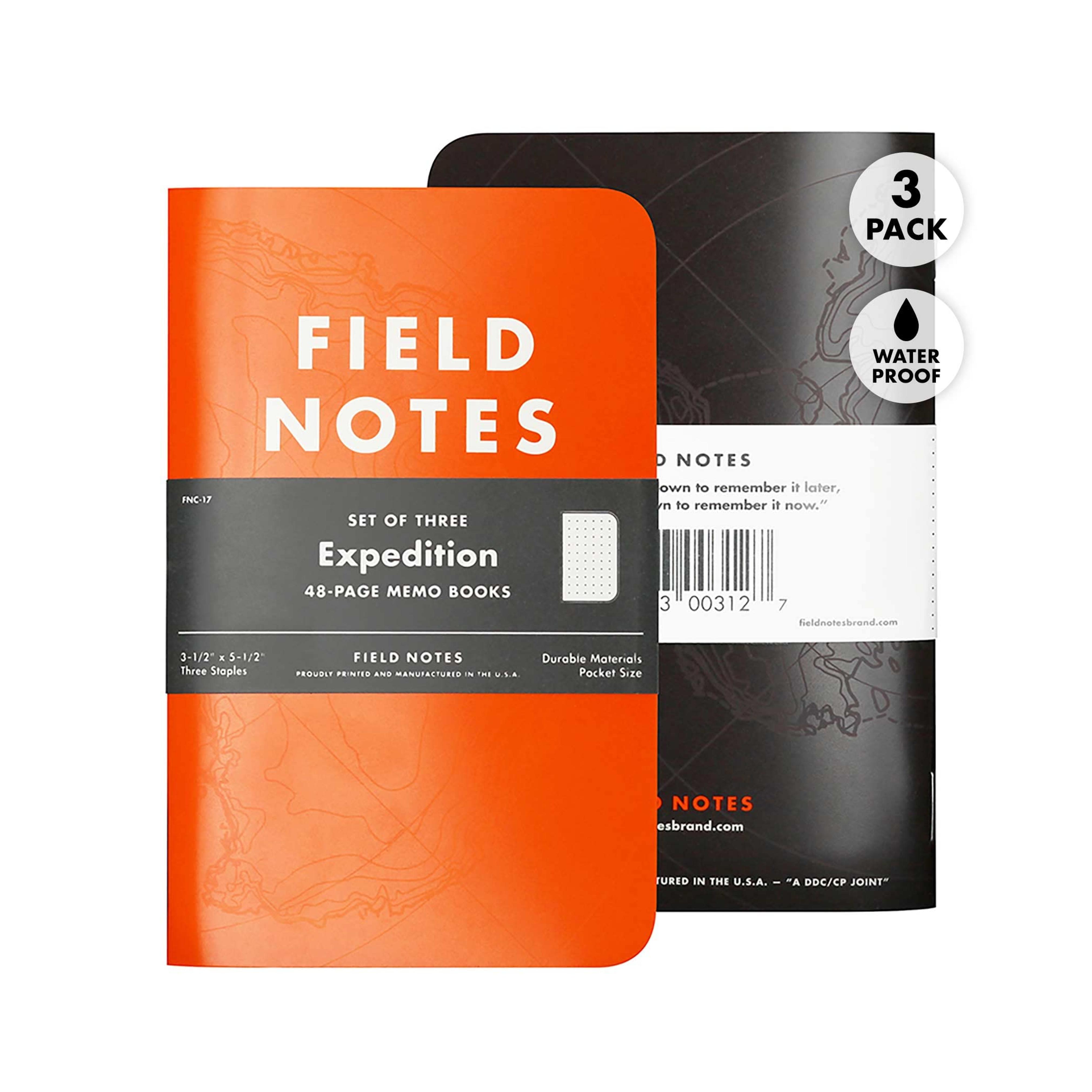 Field Notes: Expedition 3-Pack Waterproof Notebook with Dot-Graph Paper - 3.5" x 5.5"