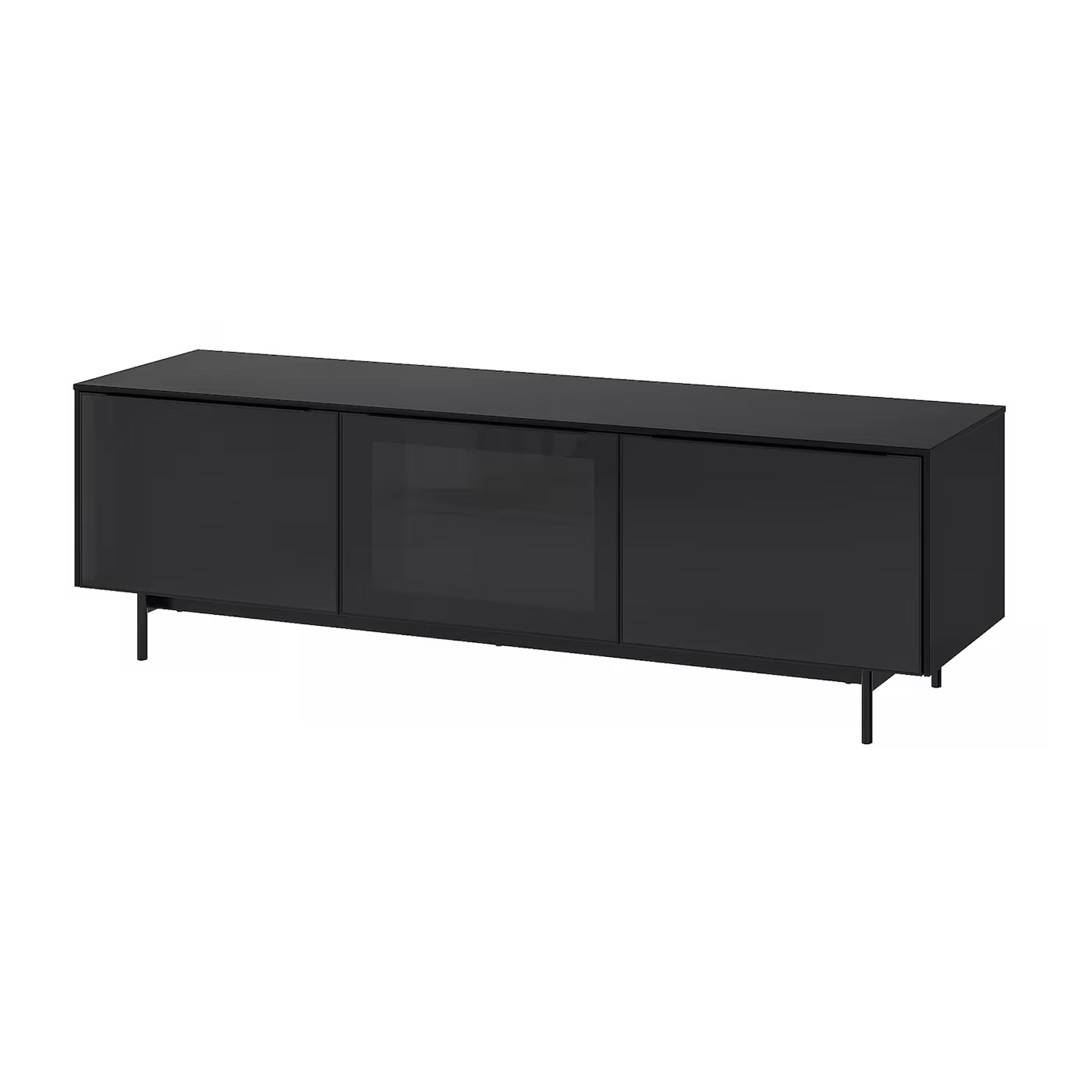 RANNÄS TV unit with doors, black/black glass, 701/8x161/2" - IKEA