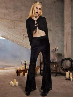 Is That The New Goth Contrast Lace Velvet Pants ??| ROMWE USA