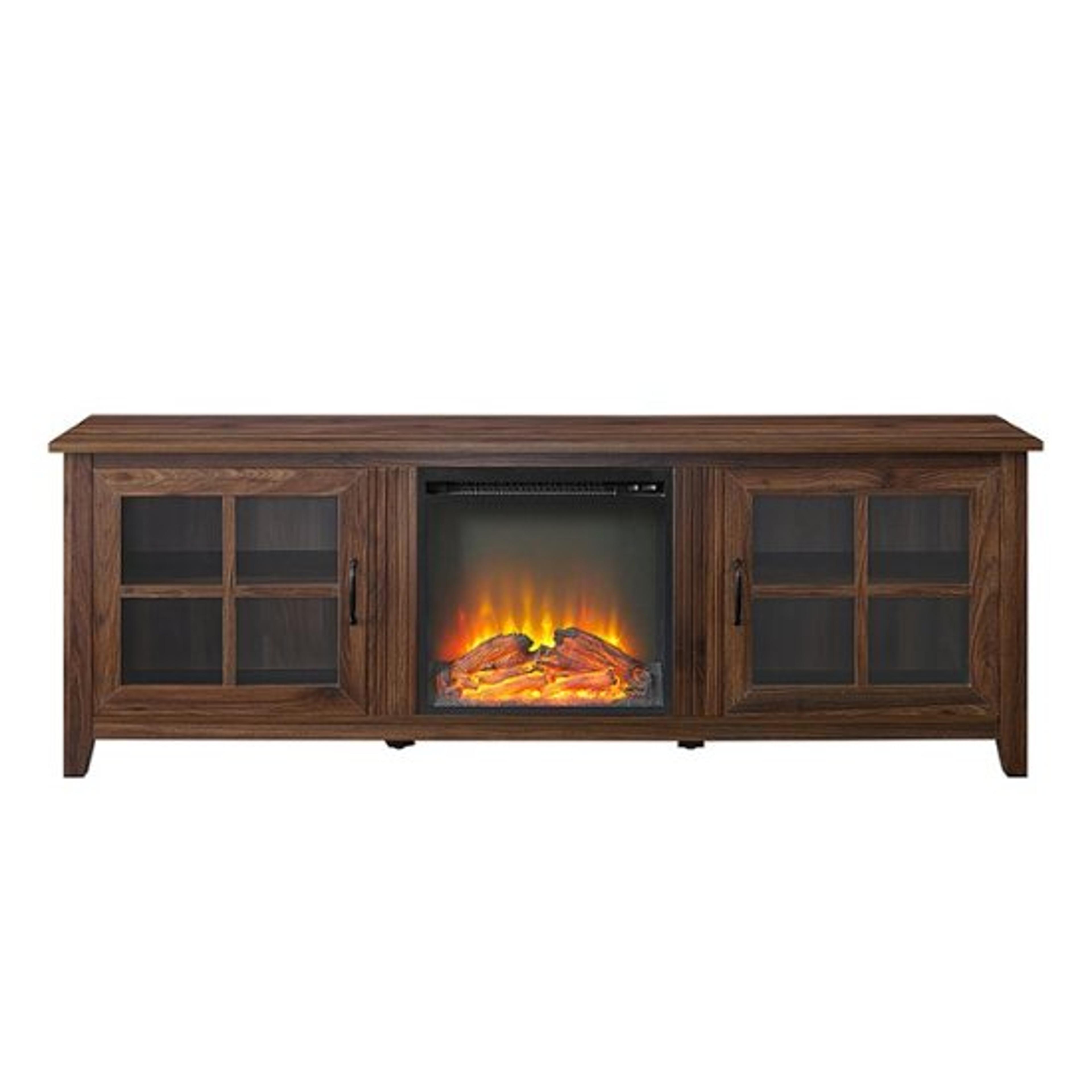 Walker Edison 70" Traditional Glass Door Cabinet Fireplace TV Stand for Most TVs up to 80" Dark Walnut BB70FPSCDW - Best Buy