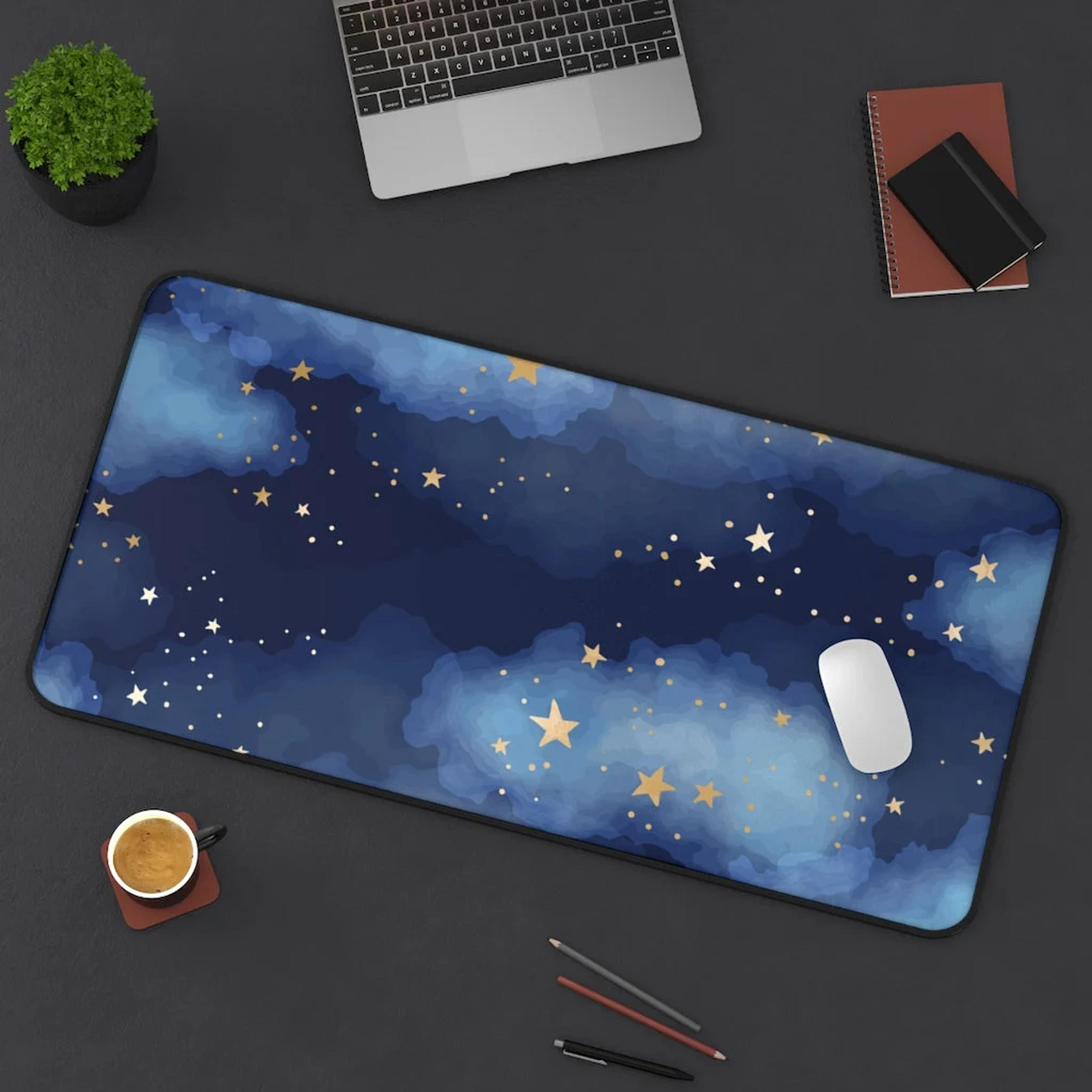 Watercolor Night Sky Desk Mat Sky Desk Mat Dark Blue Gold