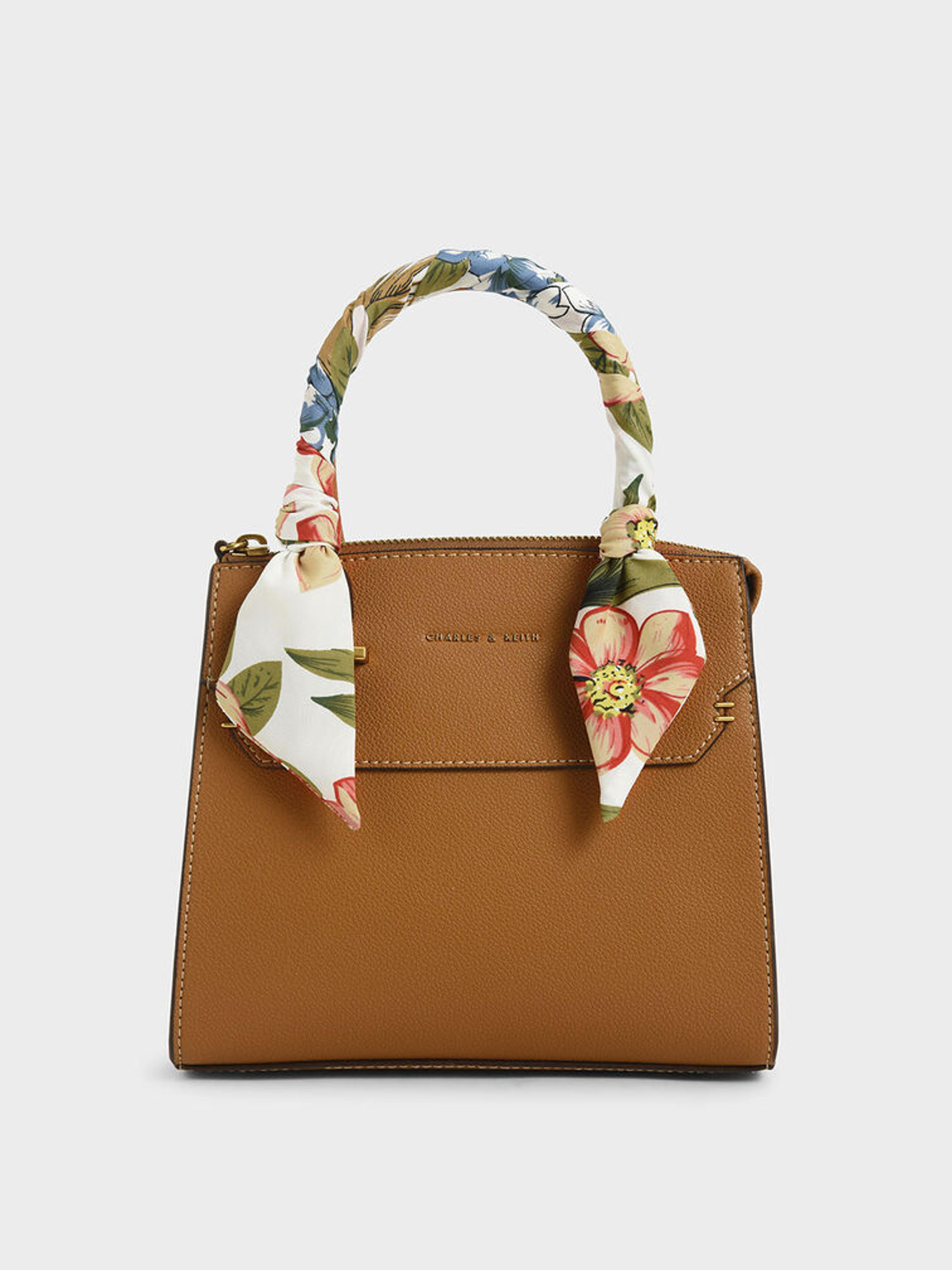 Camel Scarf-Wrapped Top Handle Bag - CHARLES & KEITH US