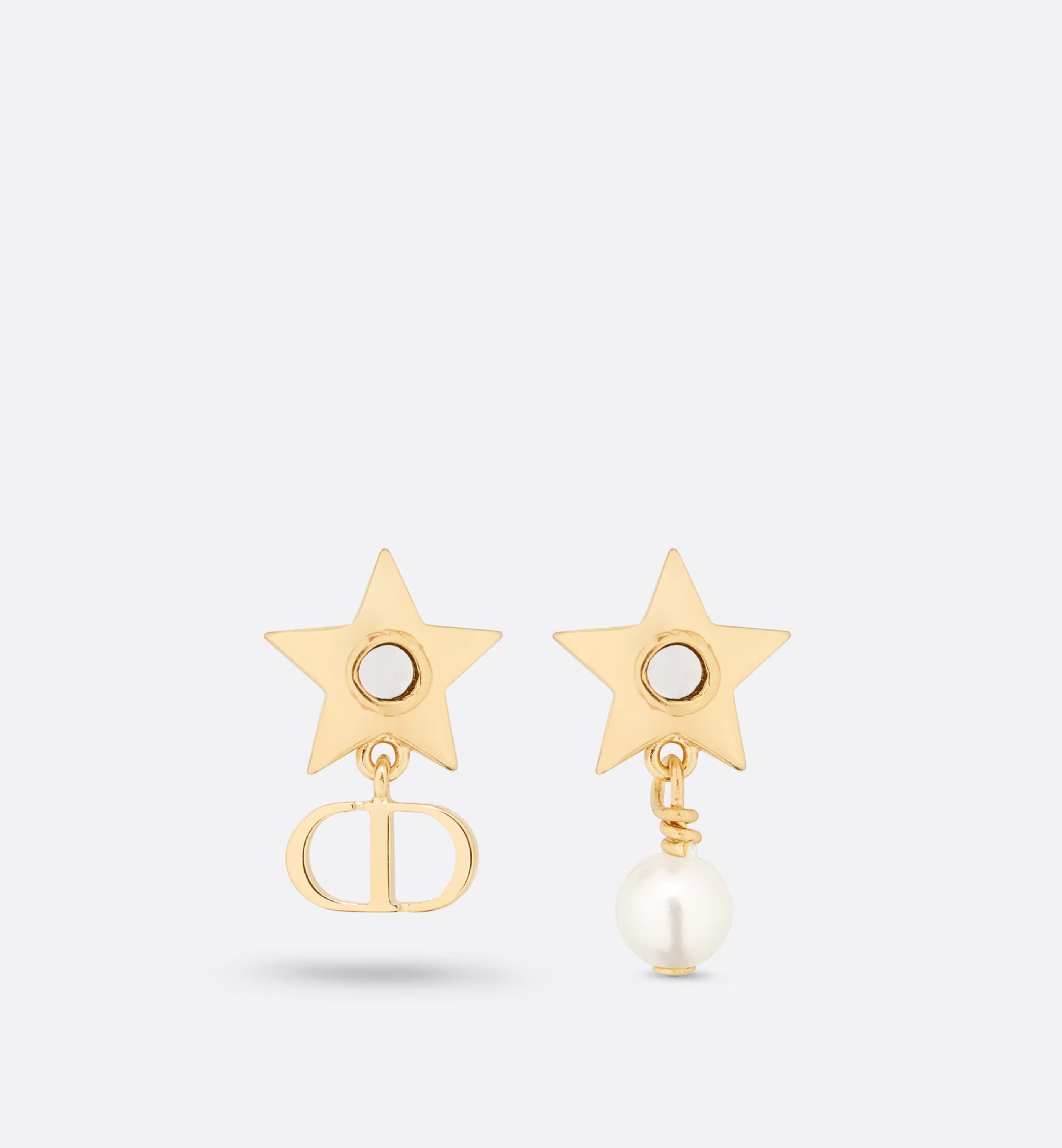 Dior Star Earrings Gold-Finish Metal with a White Resin Pearl and Mirrors