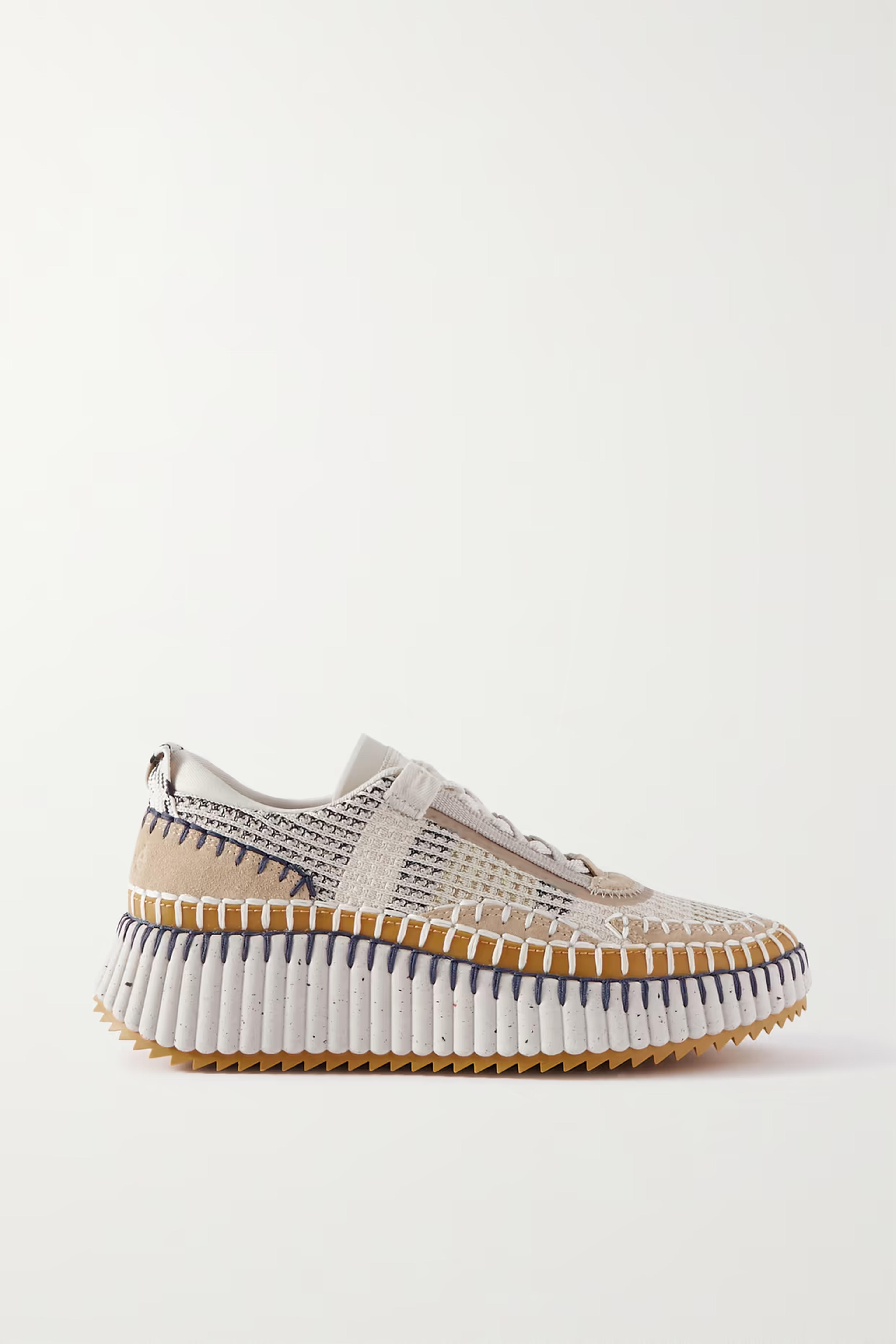 CHLOÉ - Nama embroidered suede and recycled mesh sneakers
