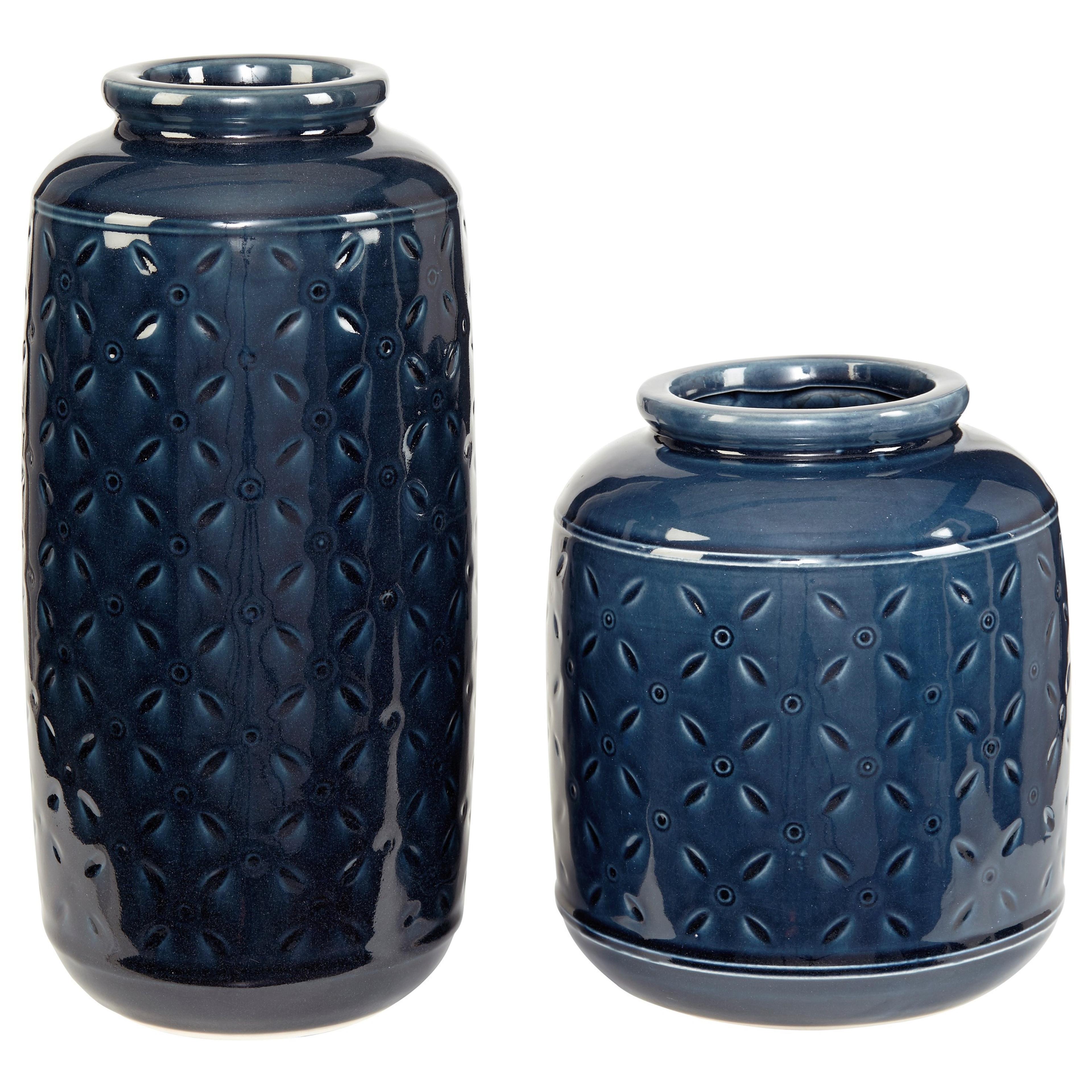 Signature Design by Ashley Accents A2000130 Marenda Navy Blue Vase Set | Furniture Fair - North Carolina | Accessories