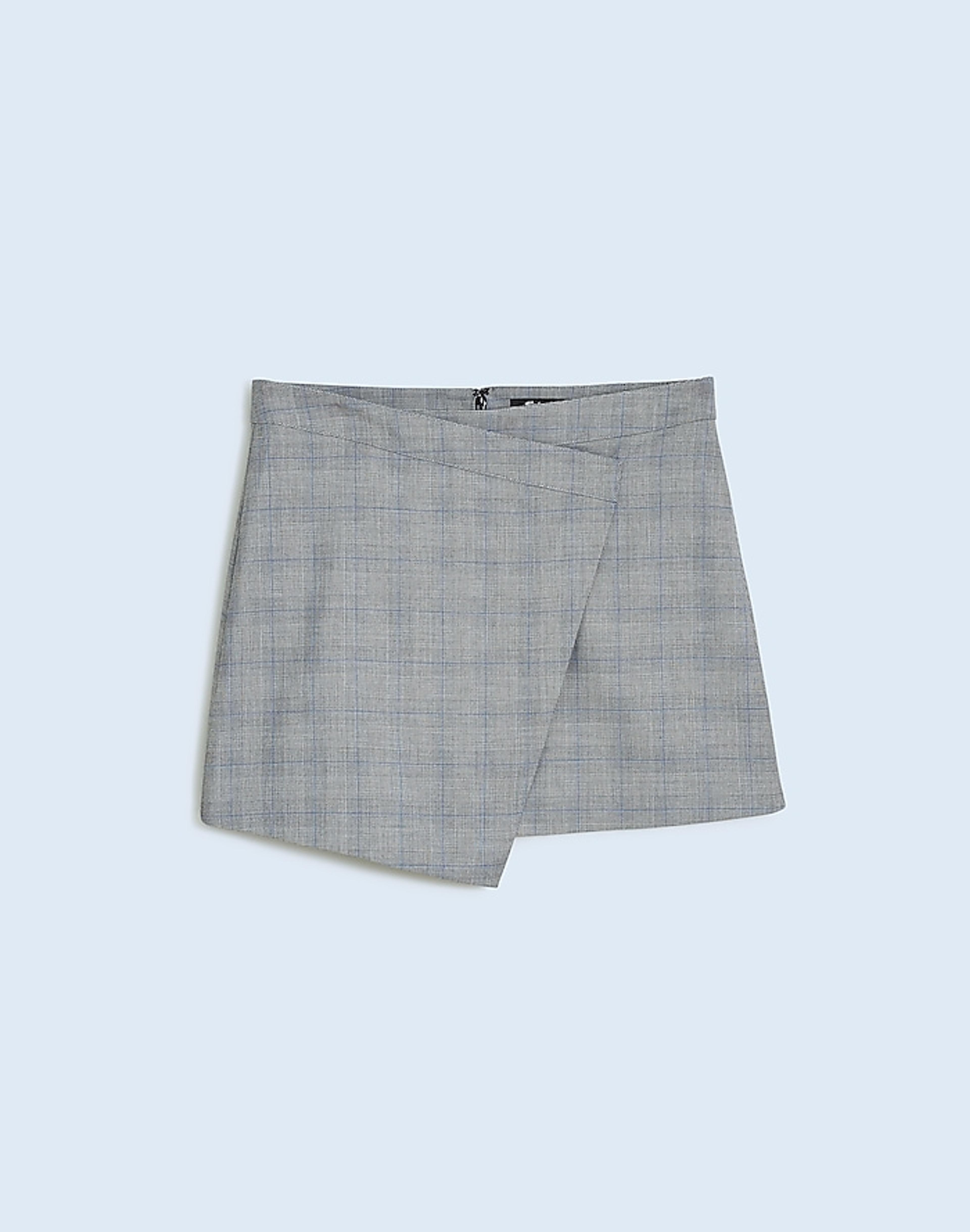 Wrap-Front Mini Skirt in Yarn-Dyed Plaid