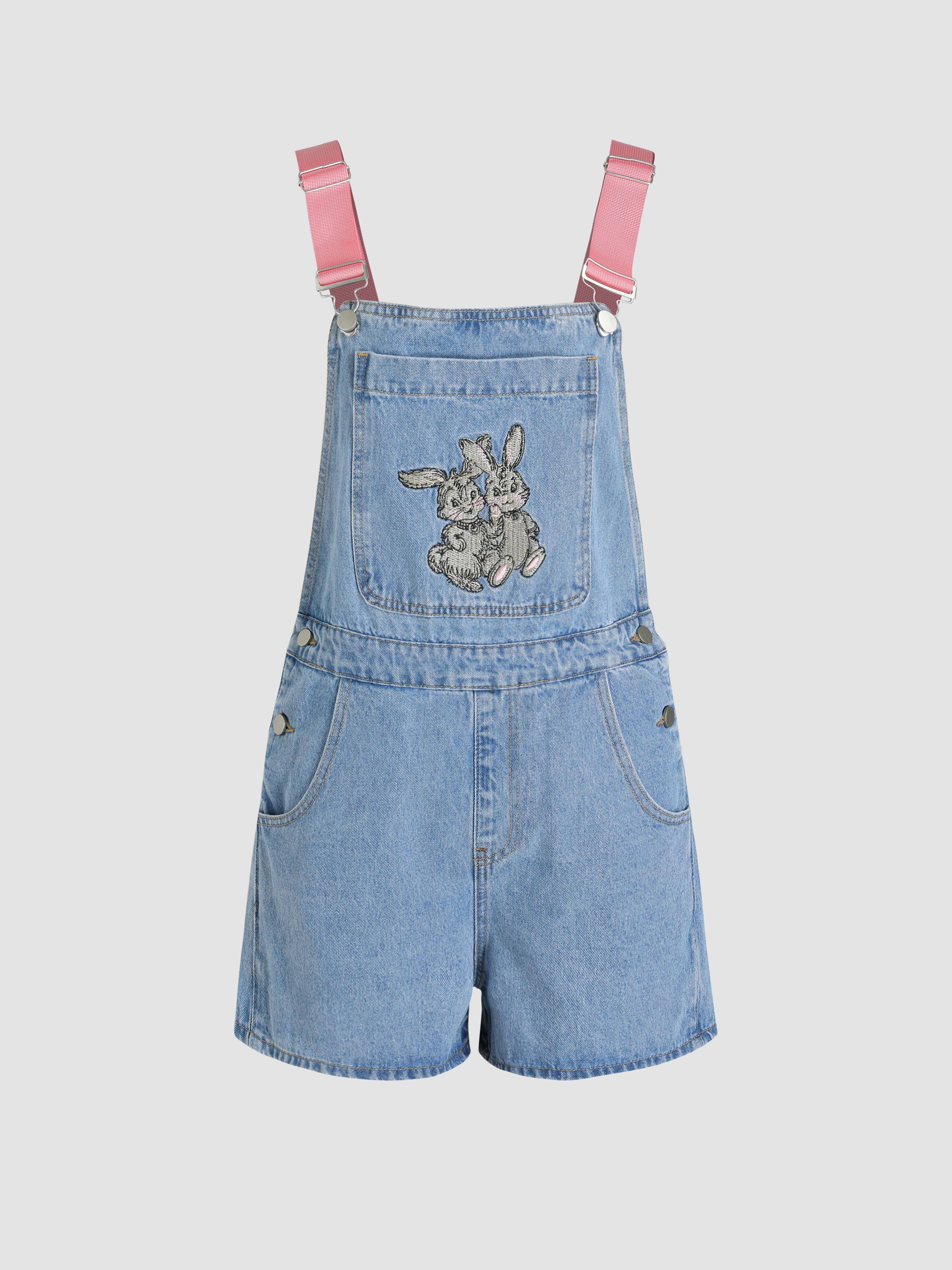  Denim Konijnen Gesp Zak Romper