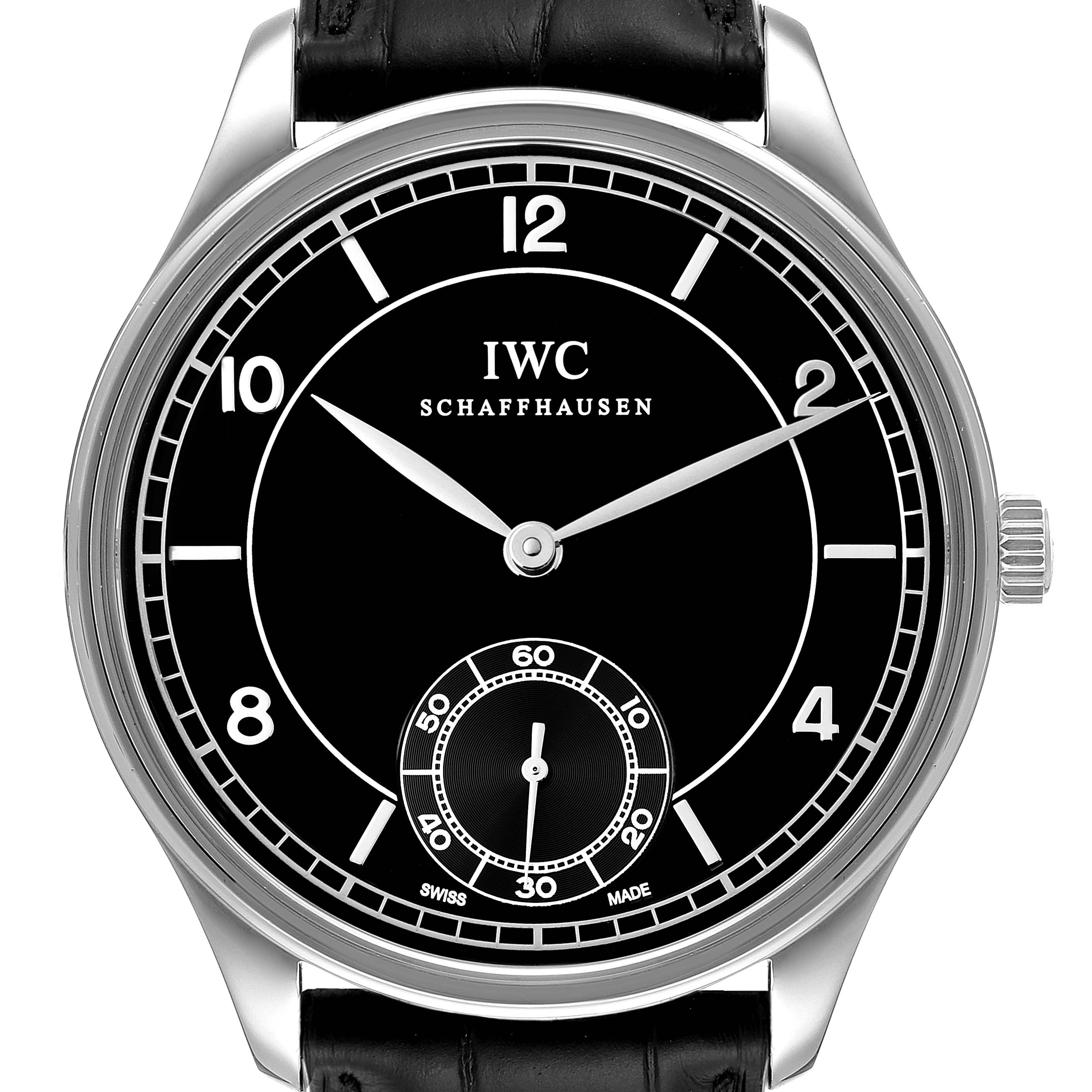 IWC Portuguese Black Dial Vintage Style Steel Mens Watch IW544501 Service Papers