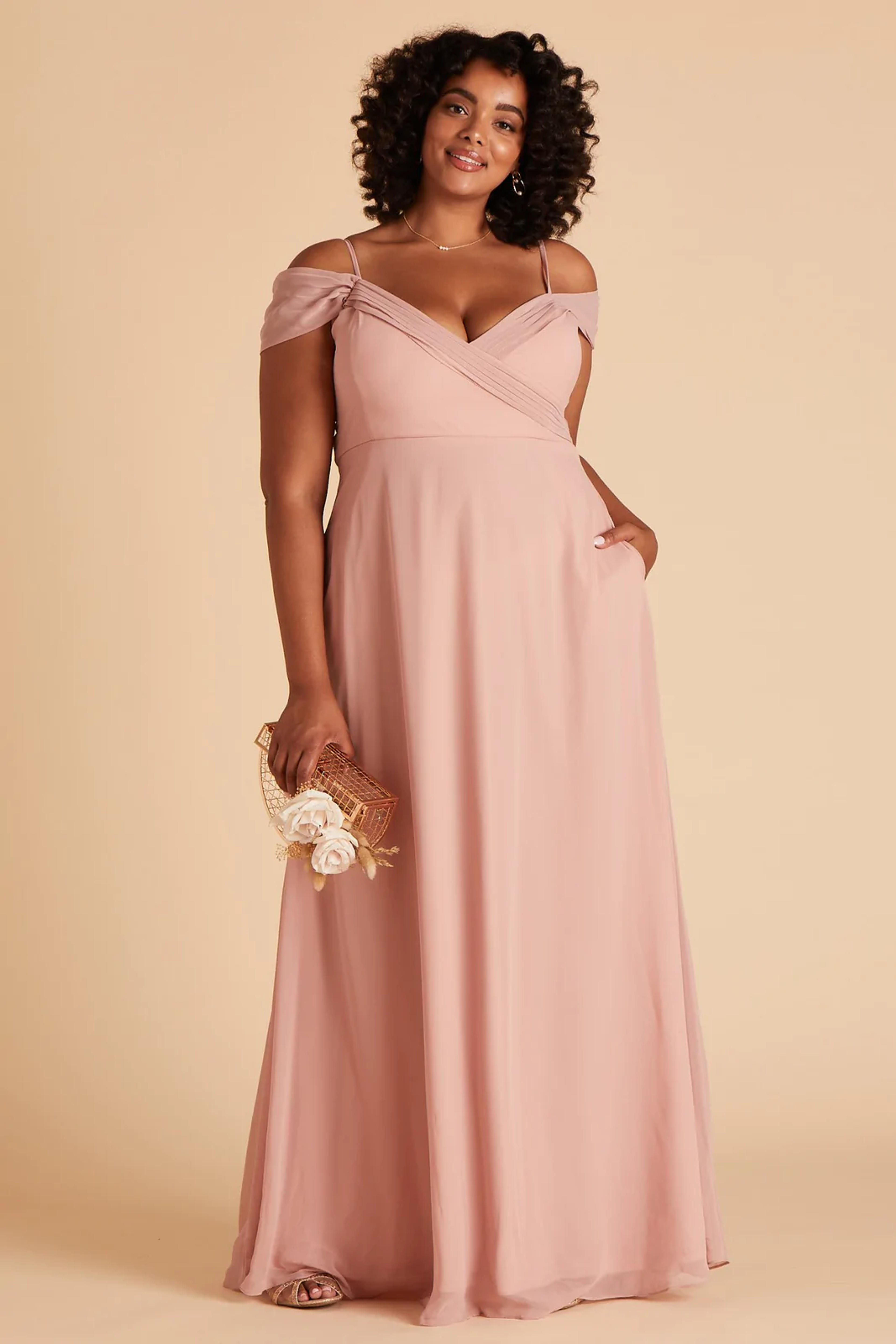 Spence Plus Size Convertible Chiffon Bridesmaid Dress in Dusty Rose | Birdy Grey