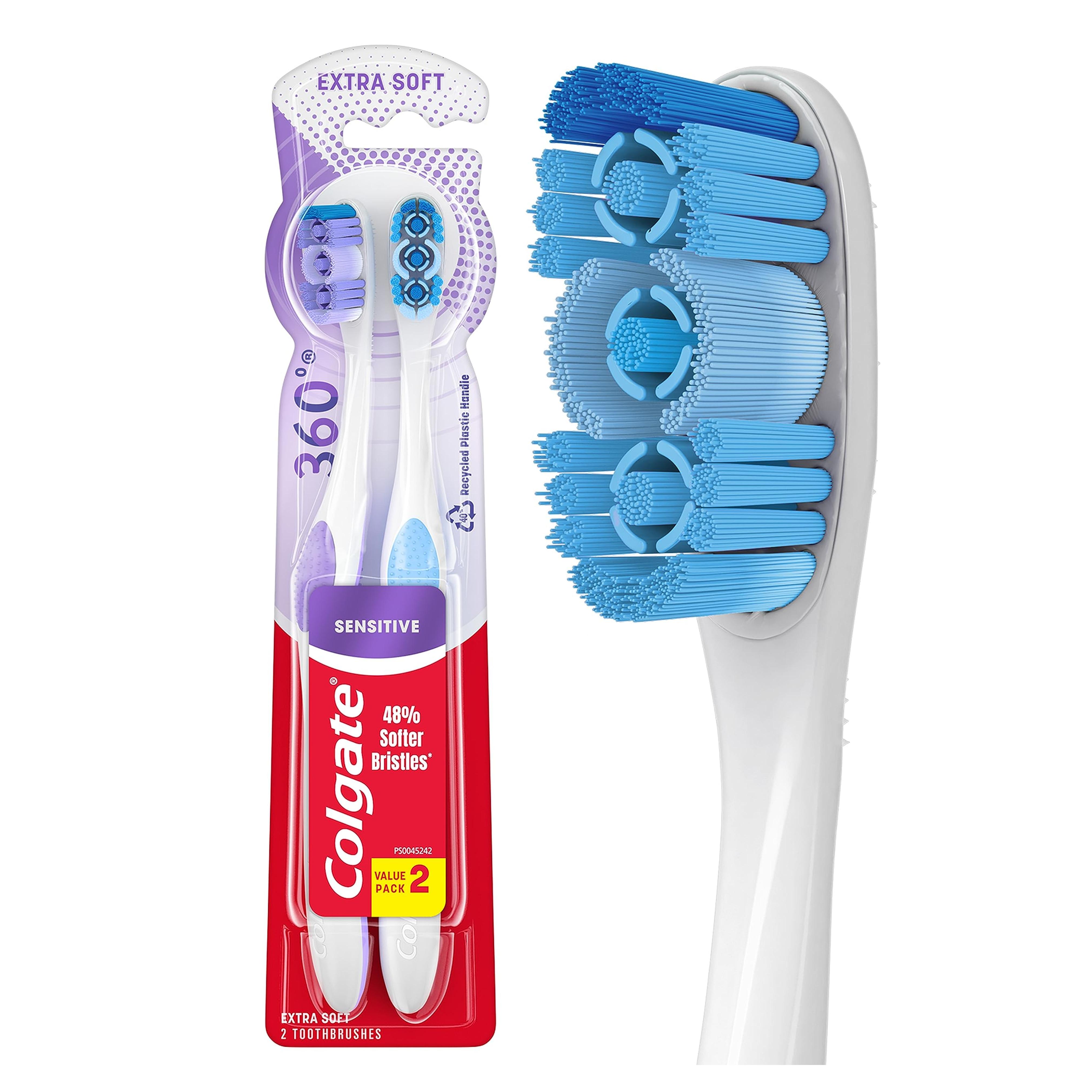 Amazon.com : Colgate 360 Extra Soft Toothbrush for Sensitive Teeth and Gums with Tongue and Cheek Cleaner, 2 Pack : Health & Household