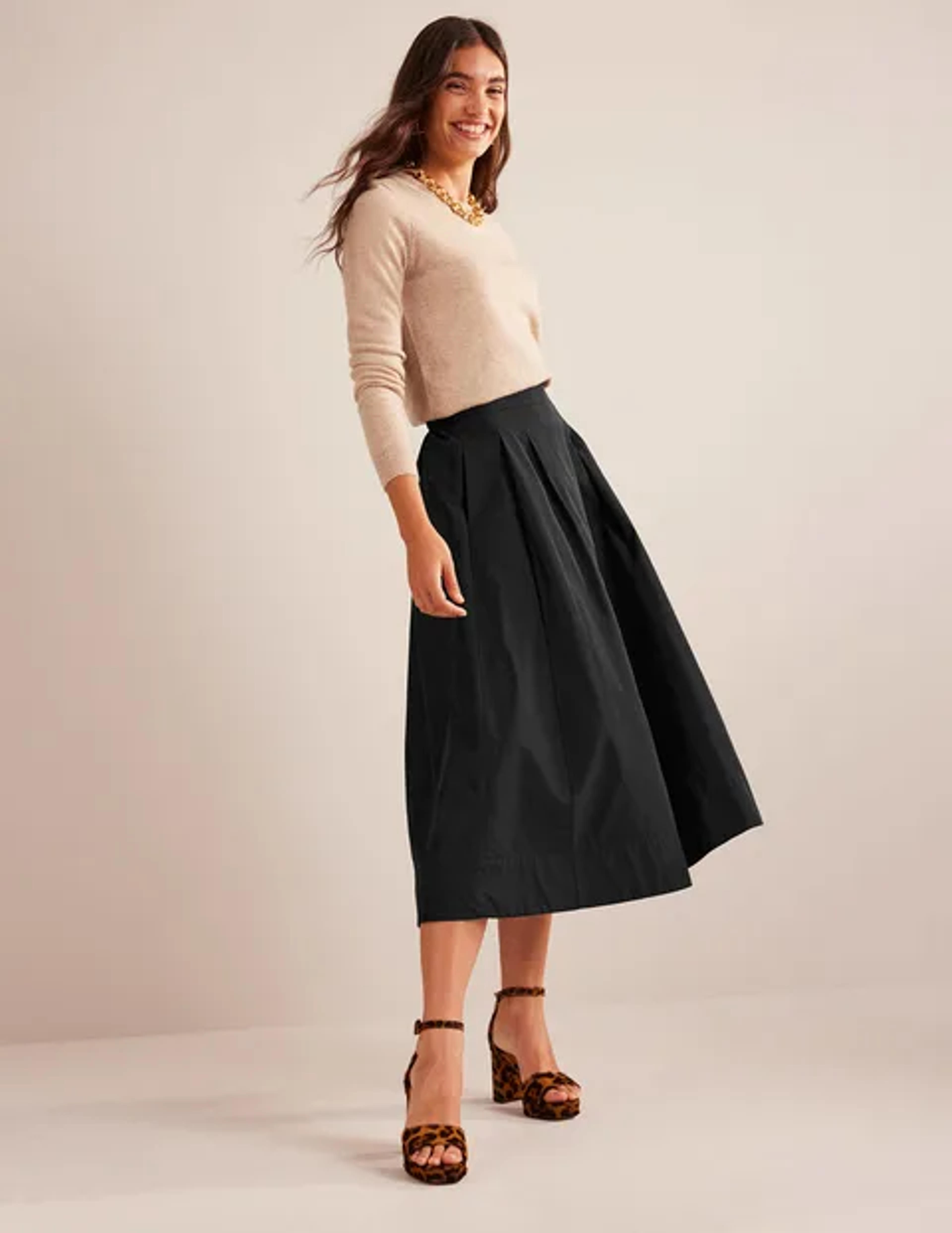 Taffeta Pull-on Midi Skirt - Black | Boden US