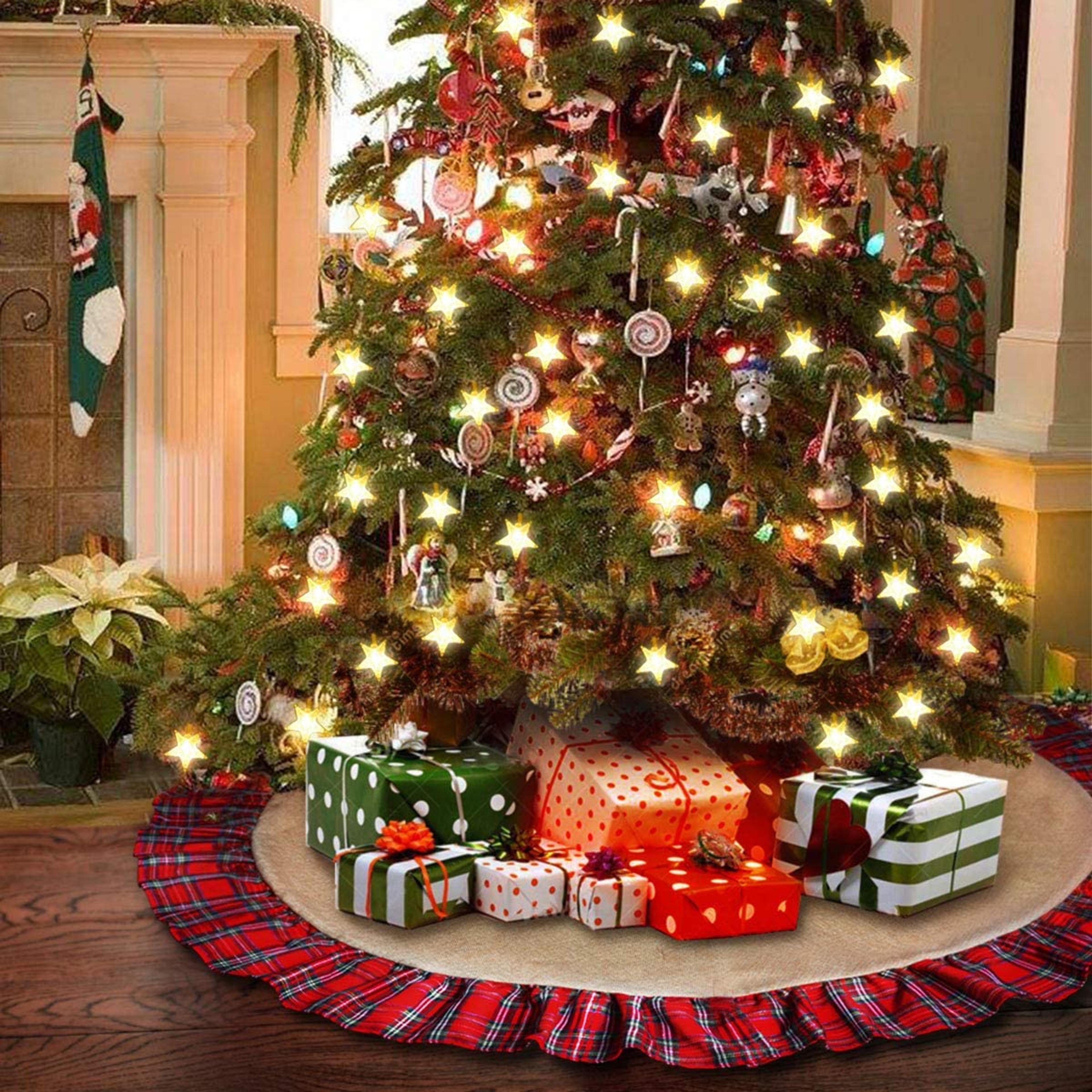 48 Inch Christmas Tree Skirt Red and Black Plaid Burlap Christmas Tree Skirt for Holiday Christmas Decorations, Double Layers Xmas Tree Skirt - Walmart.com