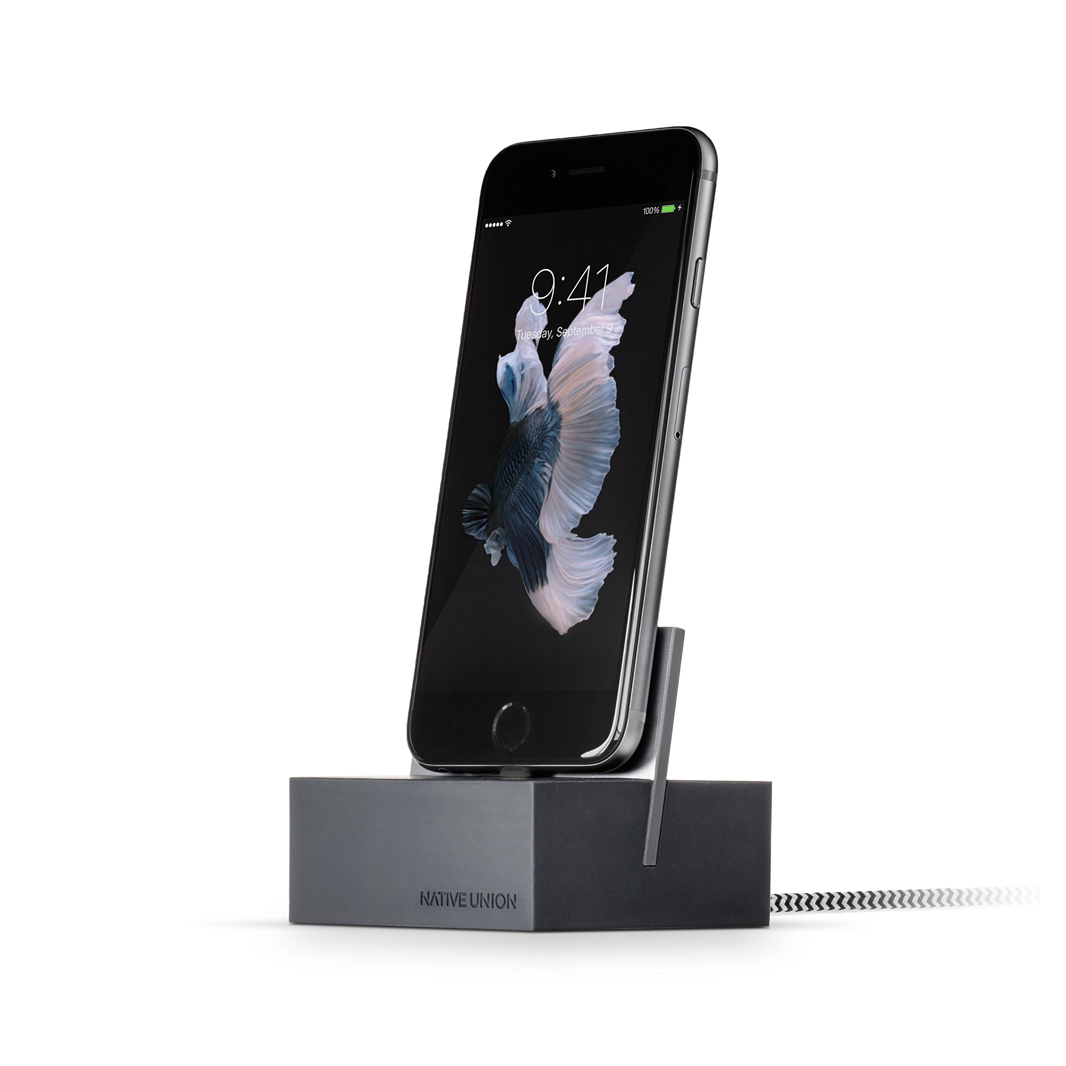 Native Union DOCK+ for iPhone or iPad - Weighted Charging Dock with Reinforced Lightning Cable - Compatible with Most Apple Lightning Devices (Slate)