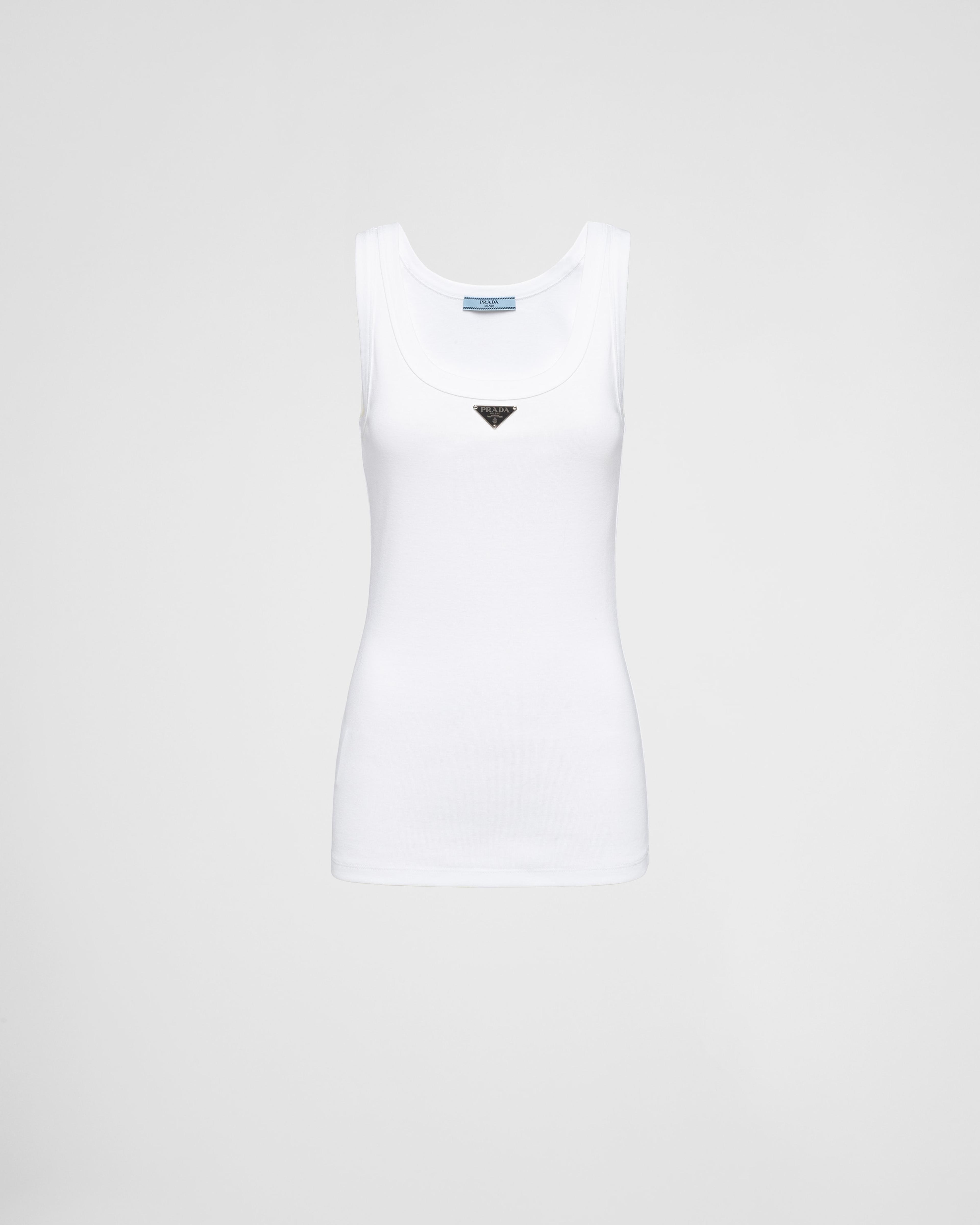 White Ribbed knit jersey tank top | Prada