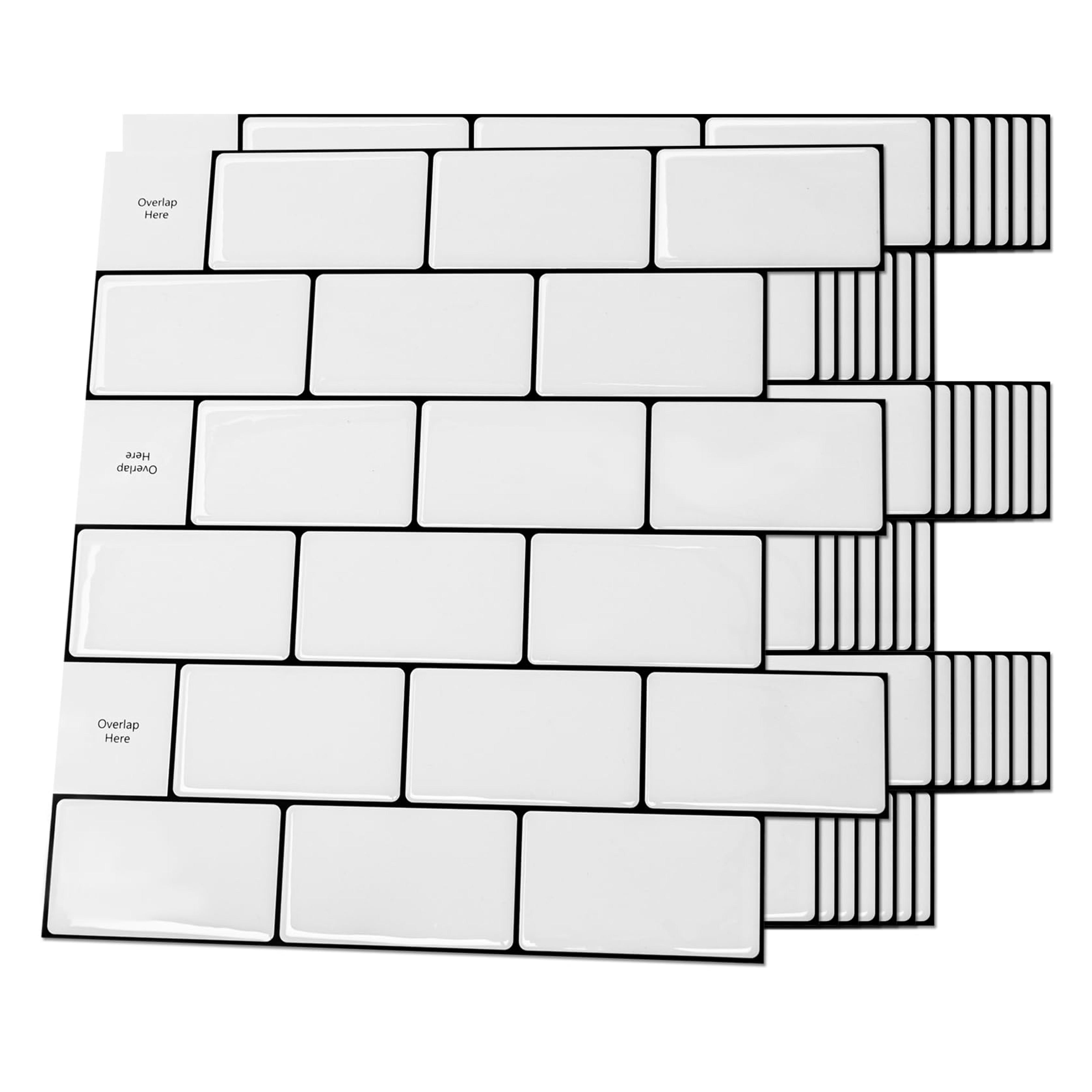 Art3d Backsplash Tile for Kitchen Peel and Stick, 10-Sheet Stick on Subway Tiles for Kitchem, Bathroom Back Splashes, 12"x12", Warm White with Black Grout