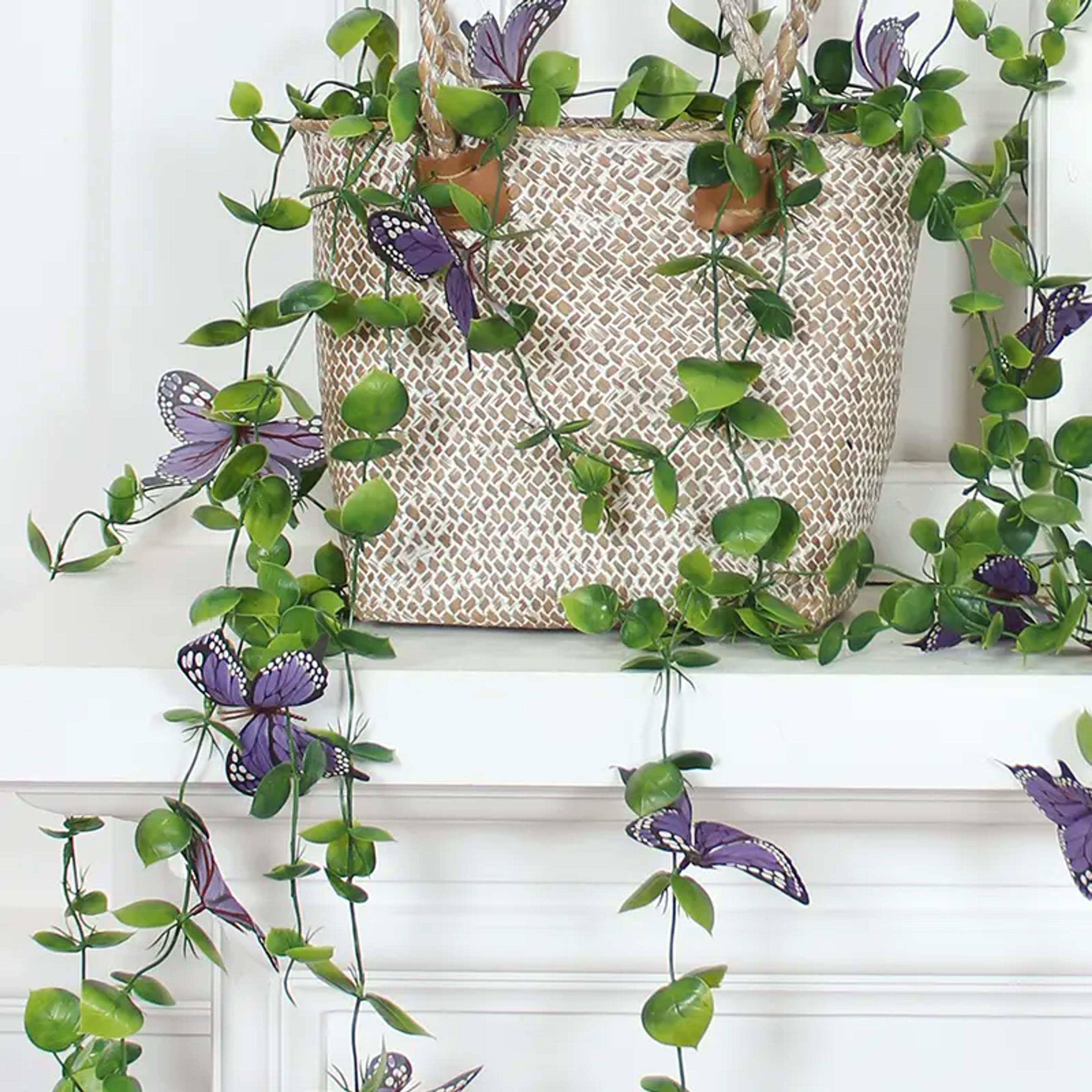 Green Artificial Hanging Vine With Butterfly, Artificial Ivy Wreath Garland Plants Vine Leaves, Diy Home Wedding Party Bathroom Garden Decoration - Temu Australia