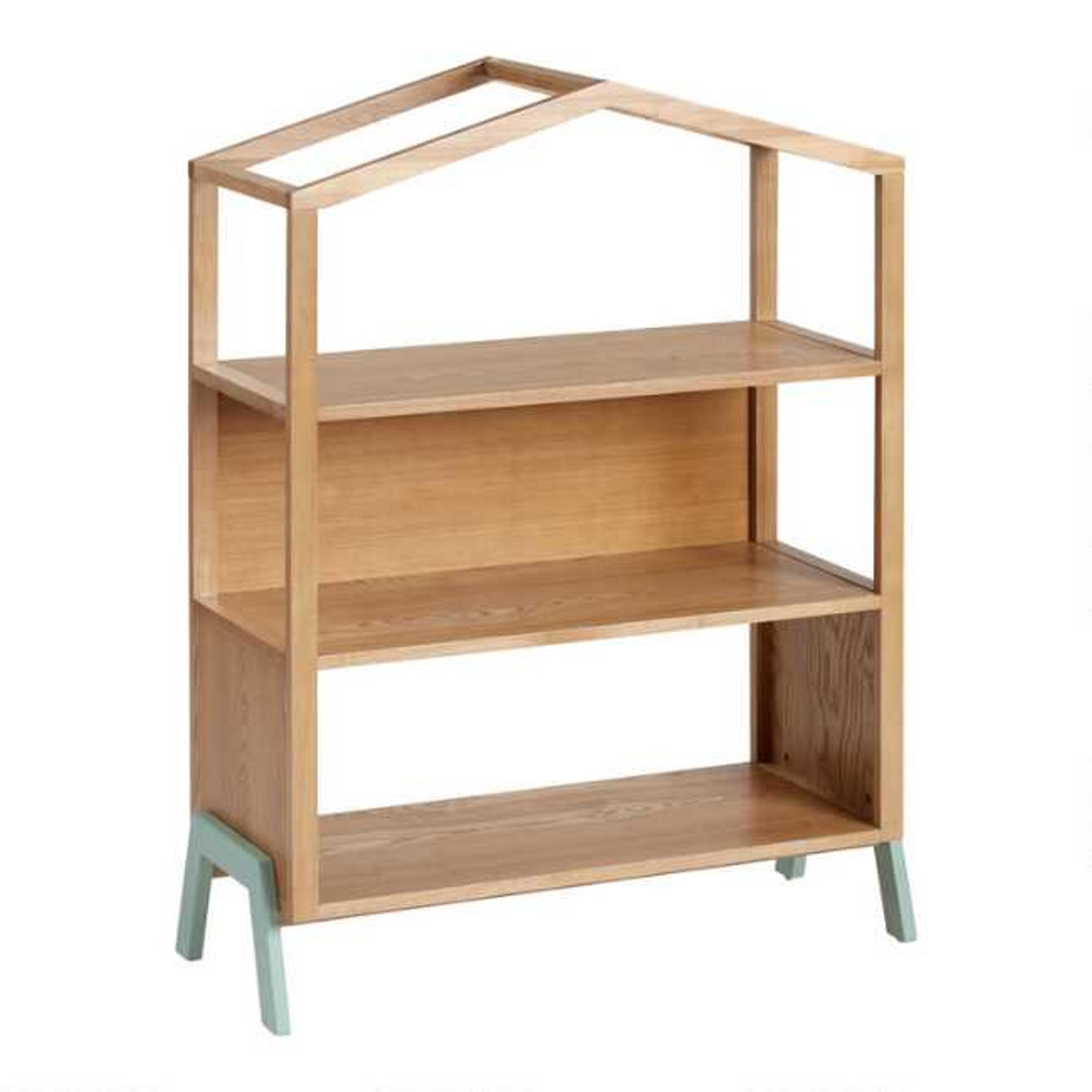 Natural and Green Wood House Otis Kids Bookshelf