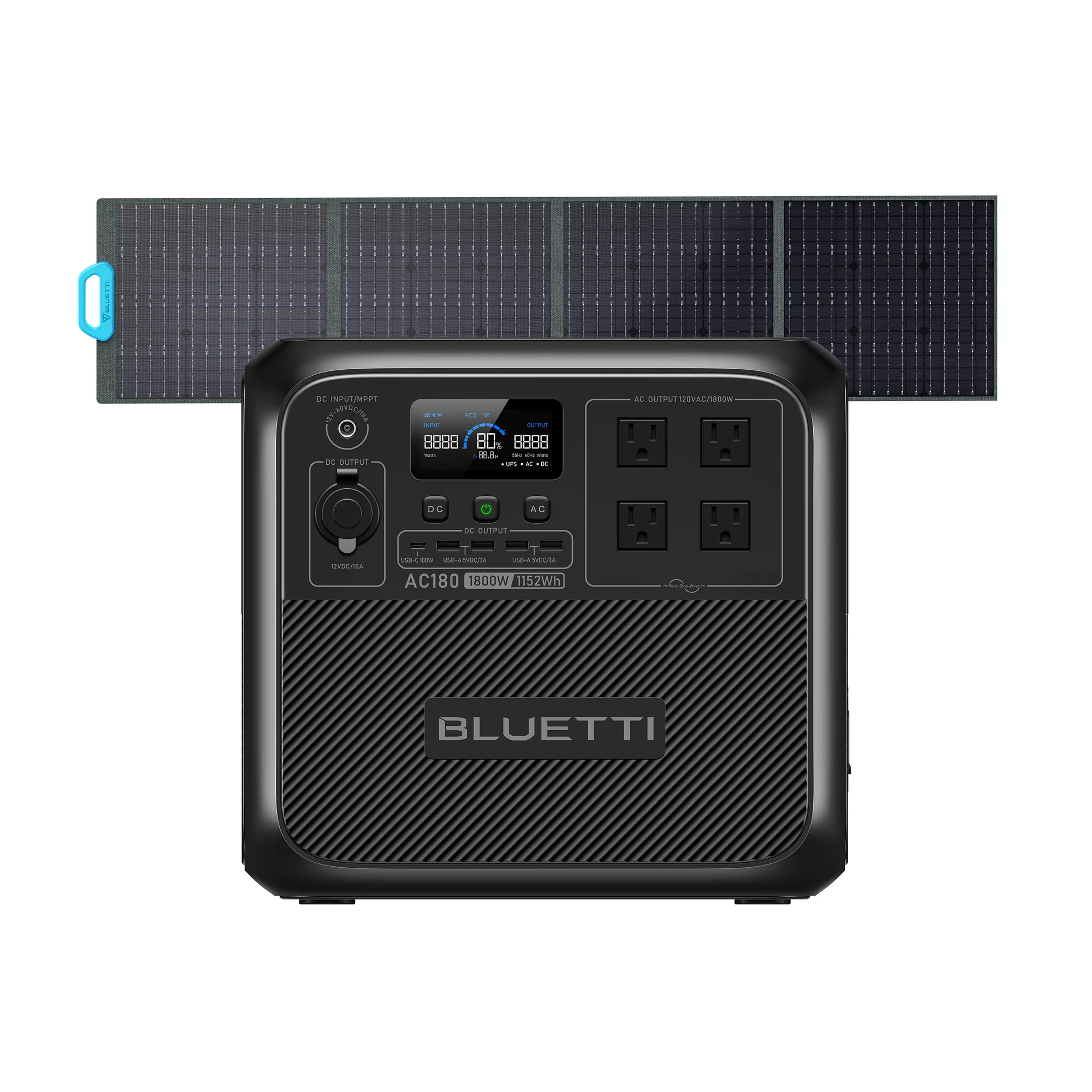 BLUETTI AC180 Solar Portable Power Station | 1,800W 1,152Wh | Flexible 4 Recharging Ways (AC/Solar/Car/Generator)