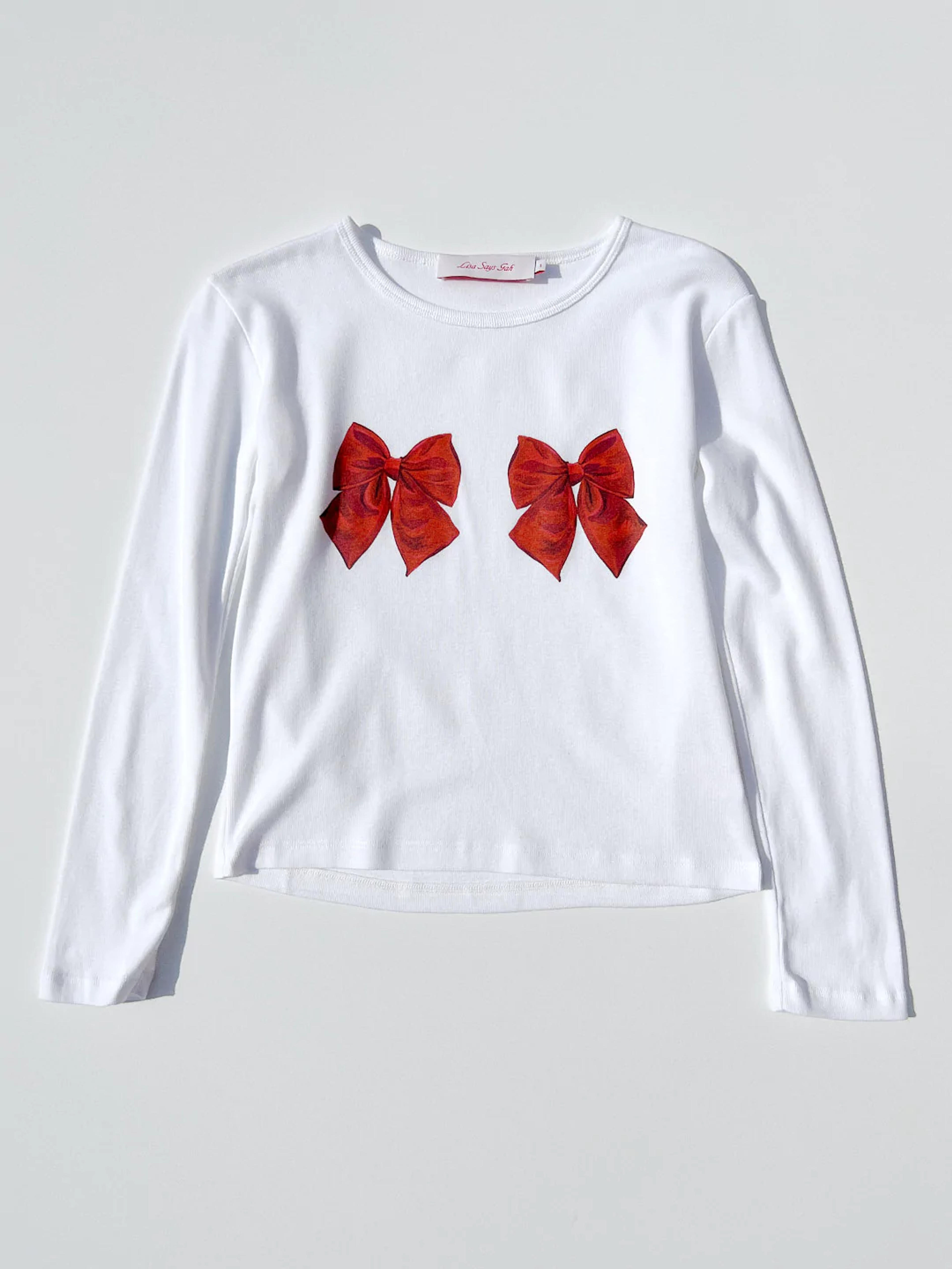 Dana Long Sleeve Tee - White/Bows – Lisa Says Gah