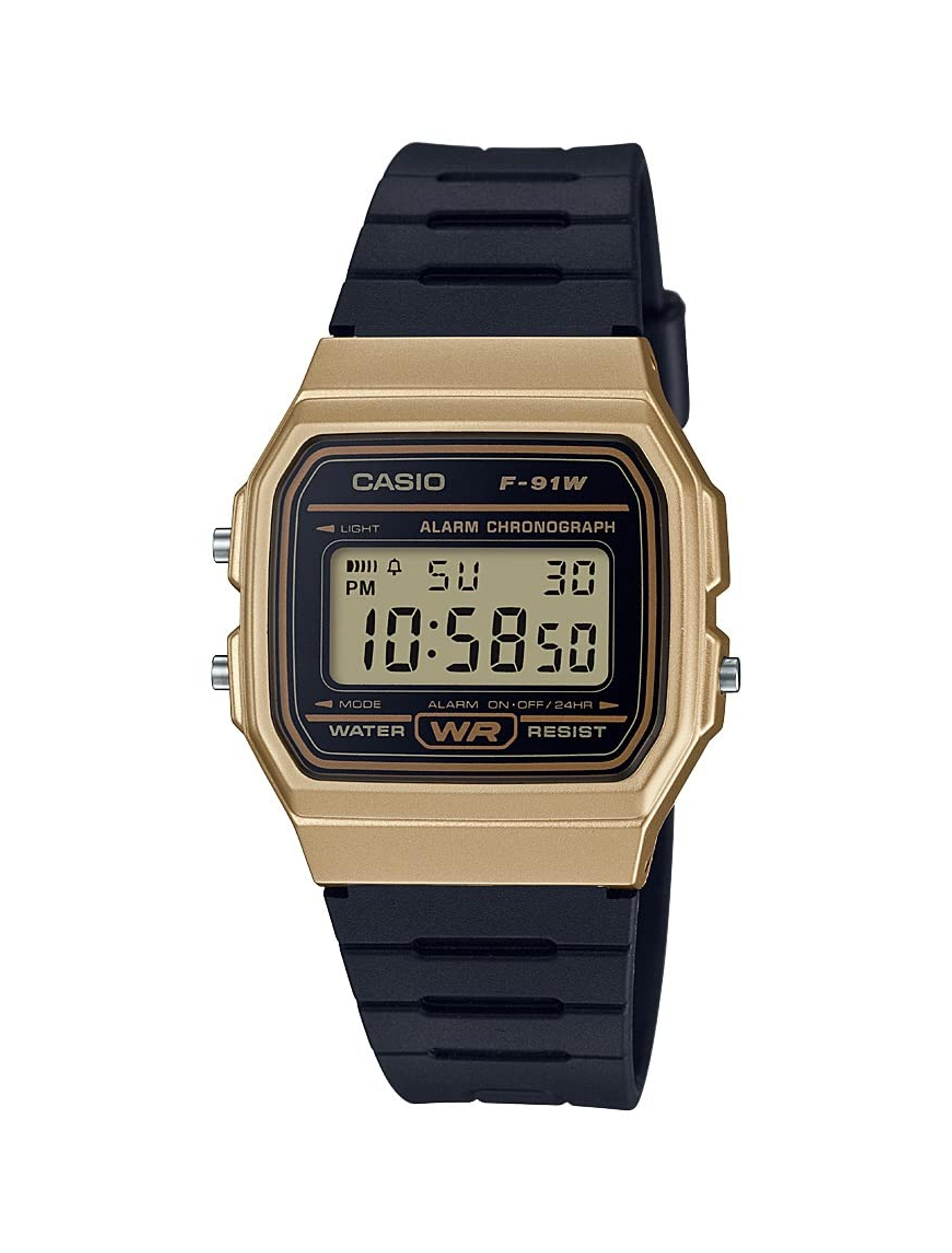 Casio F91W Series | Digital Watch | Water Resistant | LED Light | 1/100 SEC Stopwatch | Regular Time Keeping (HR, Min, SEC, PM, Date, Day) | Daily Alarm | Lightweight | 7 Year Battery Gold F91W