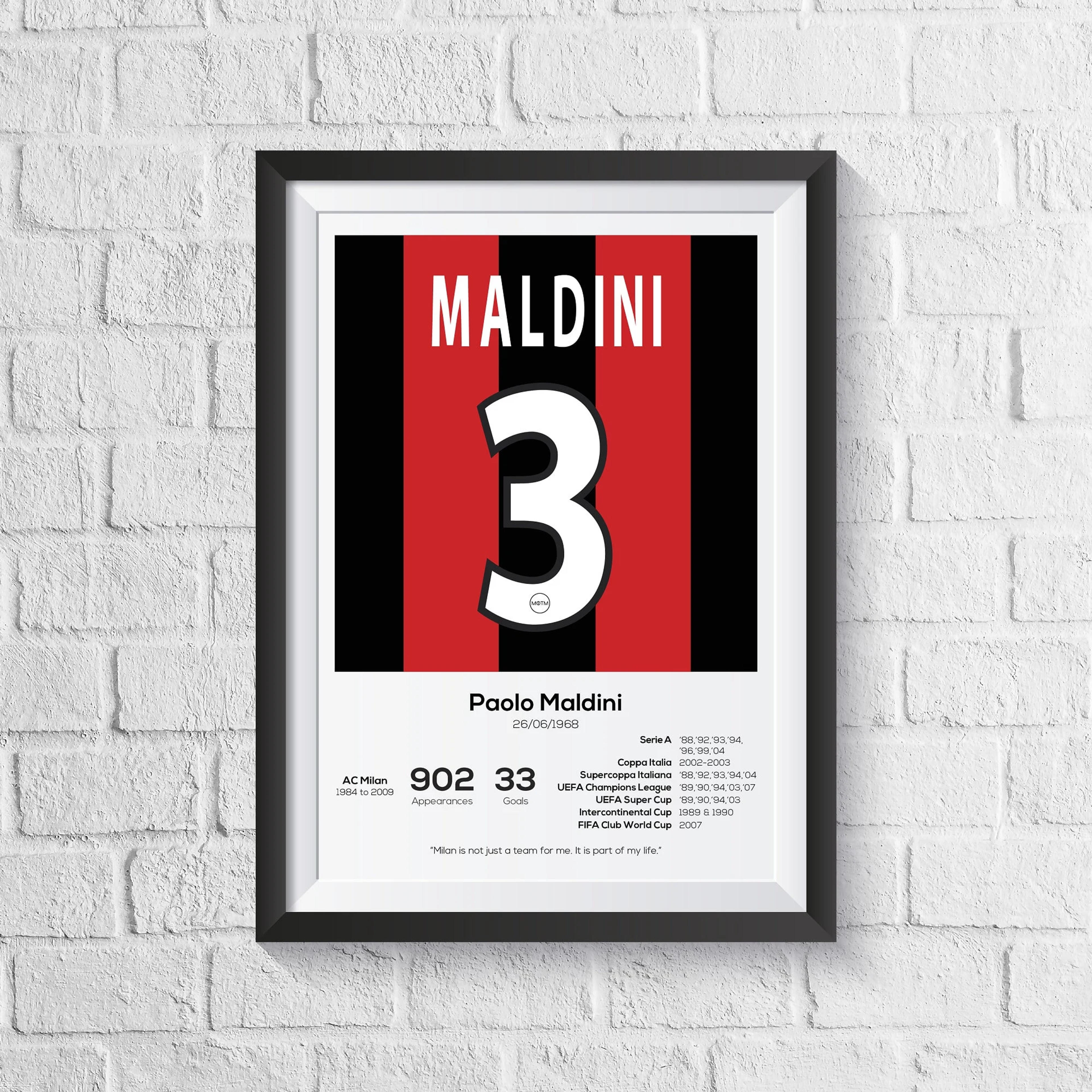 Paolo Maldini AC Milan Legend Stats Football Print - Etsy