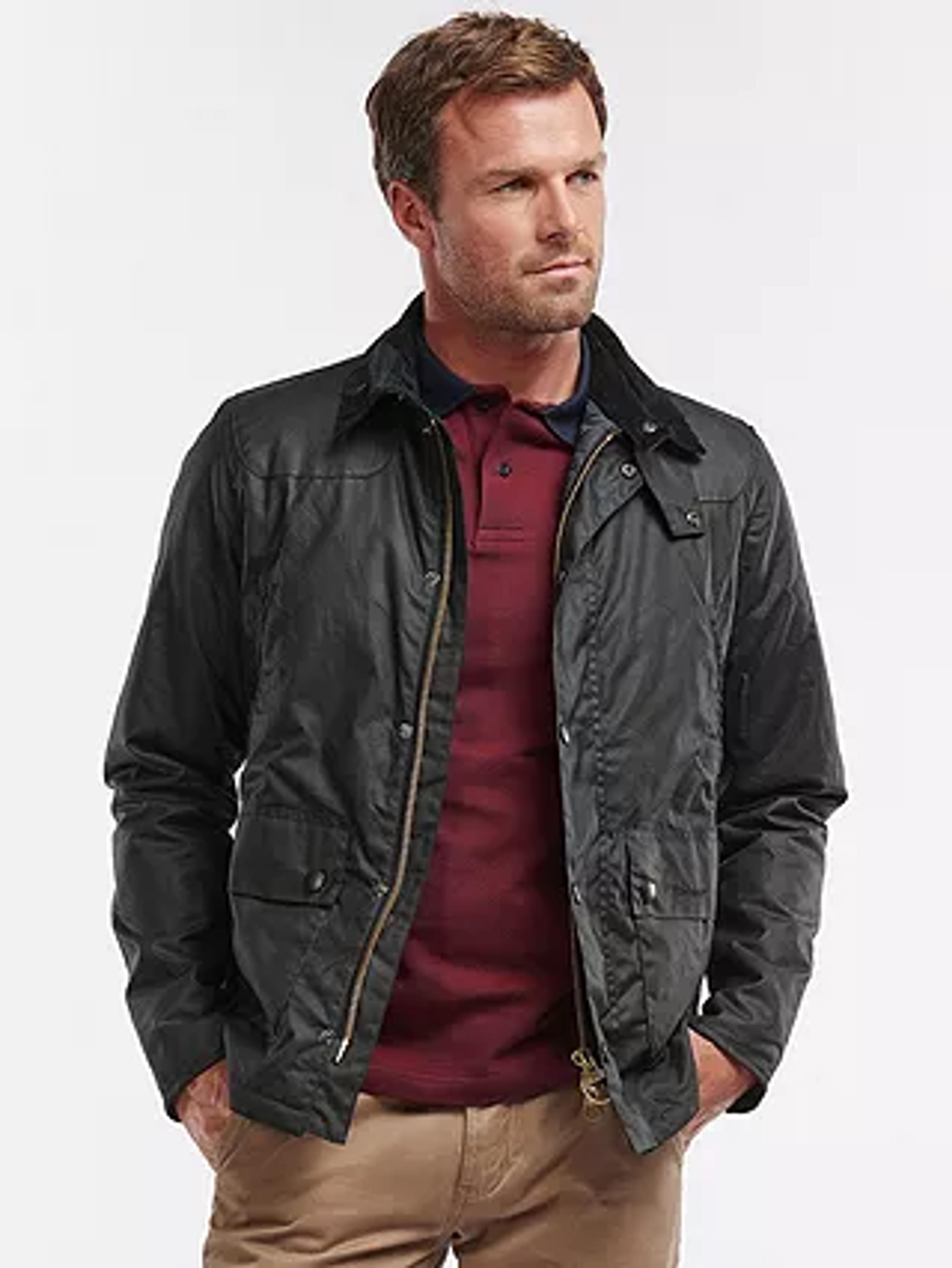 Barbour Reelin Waxed Jacket, Sage at John Lewis & Partners