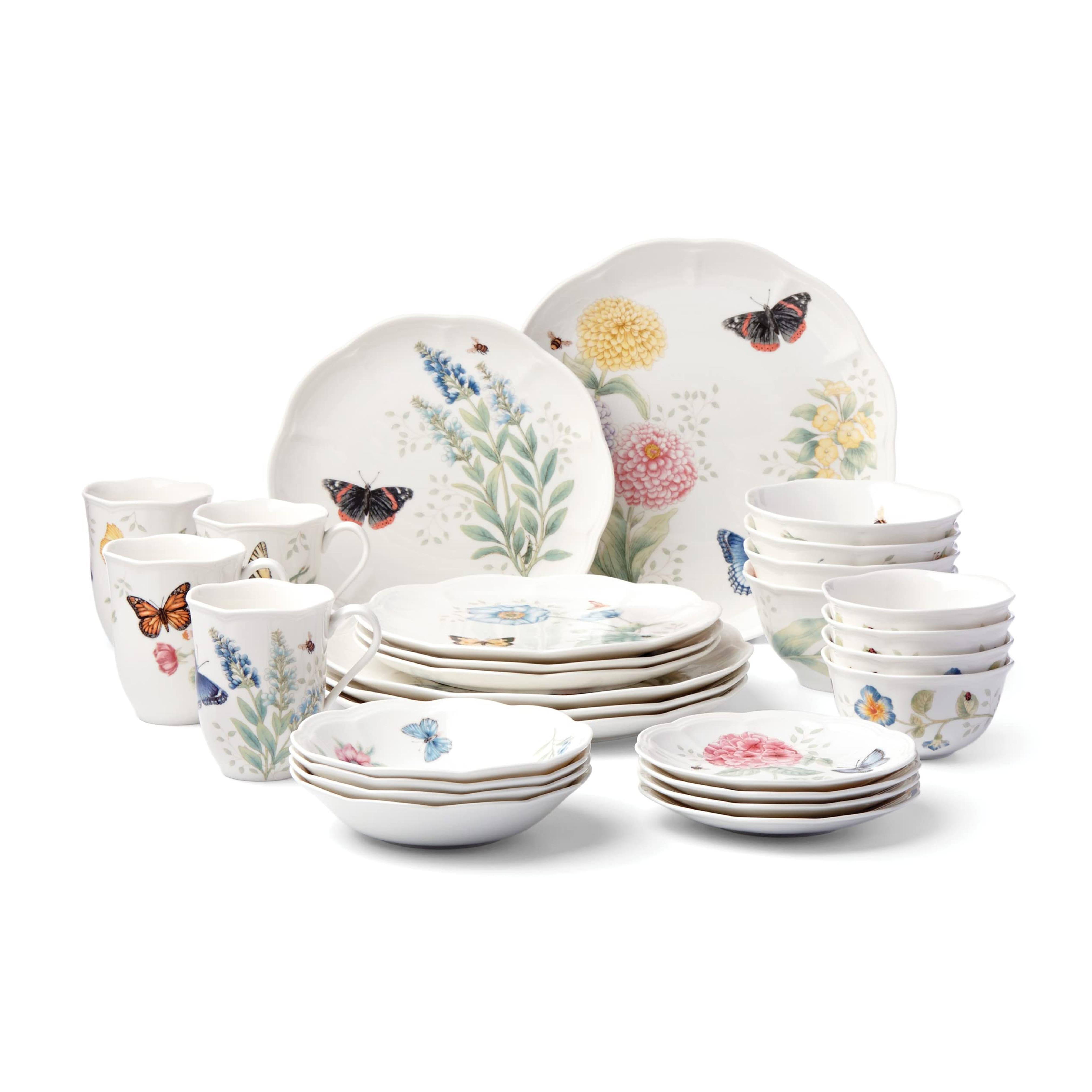 Lenox 865075 Butterfly Meadow 28-Piece Dinnerware Set, White