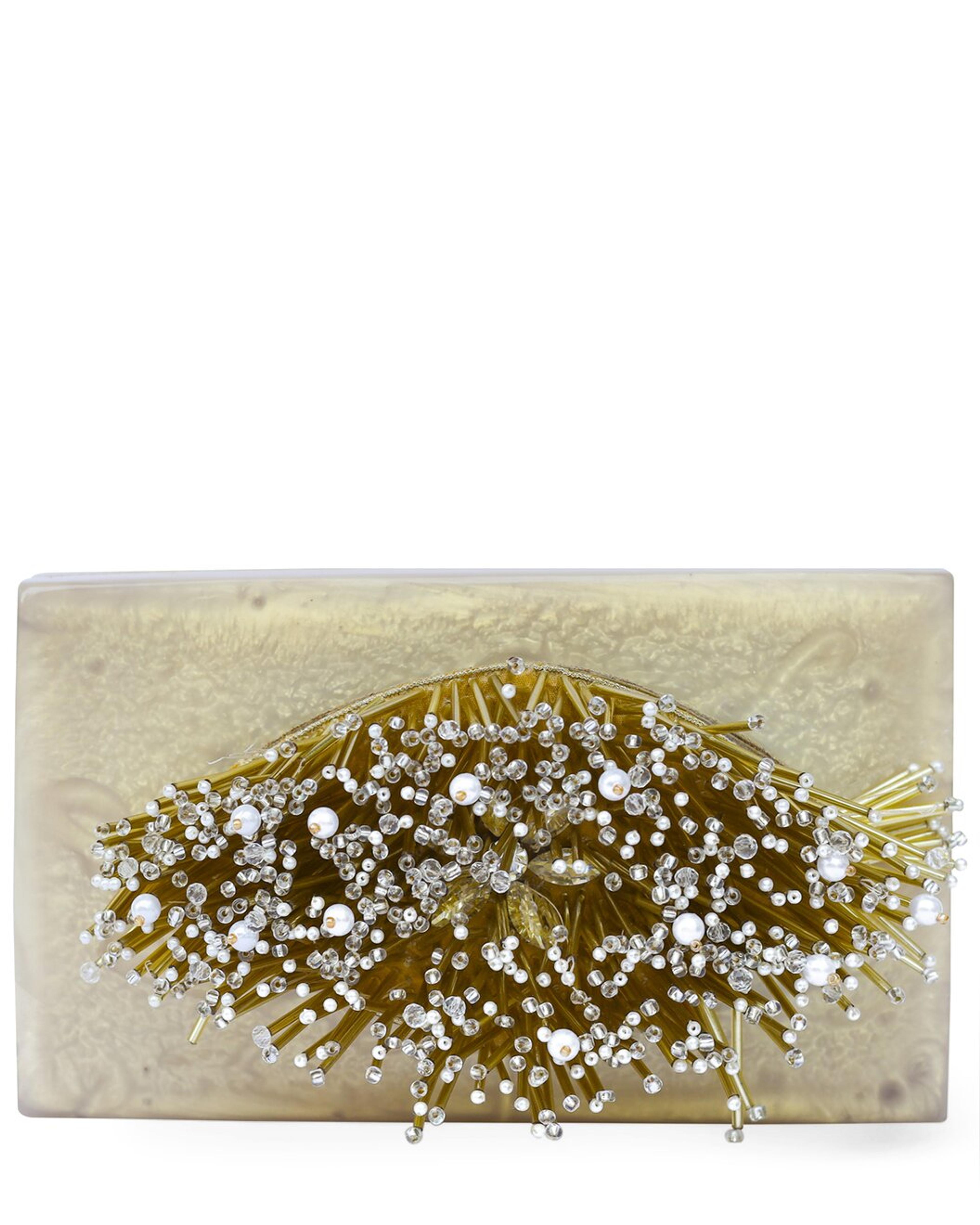 Tiramisu Fringe Minaudiere Box Clutch / Gilt