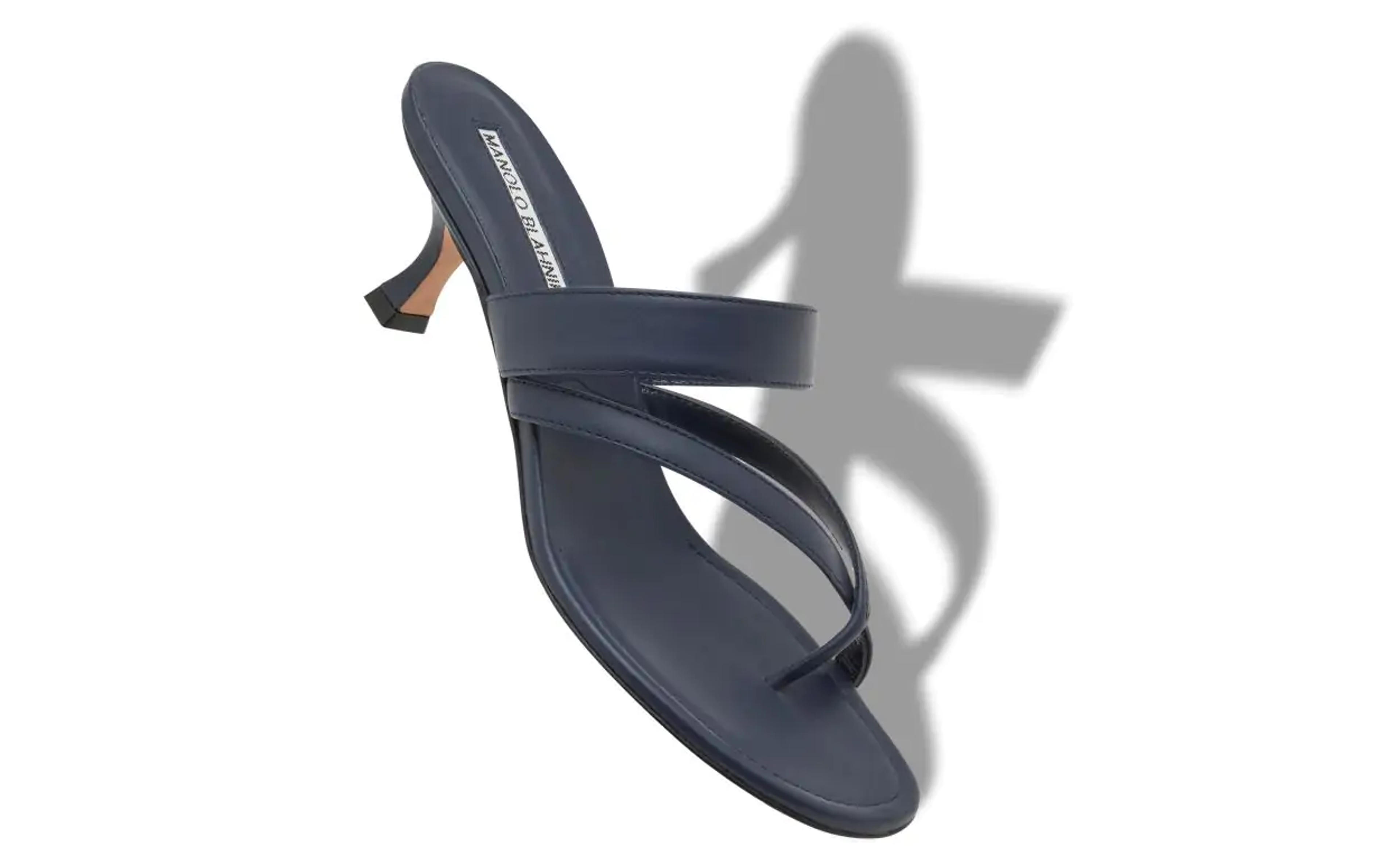 SUSA | Navy Blue Calf Leather Mules | Manolo Blahnik