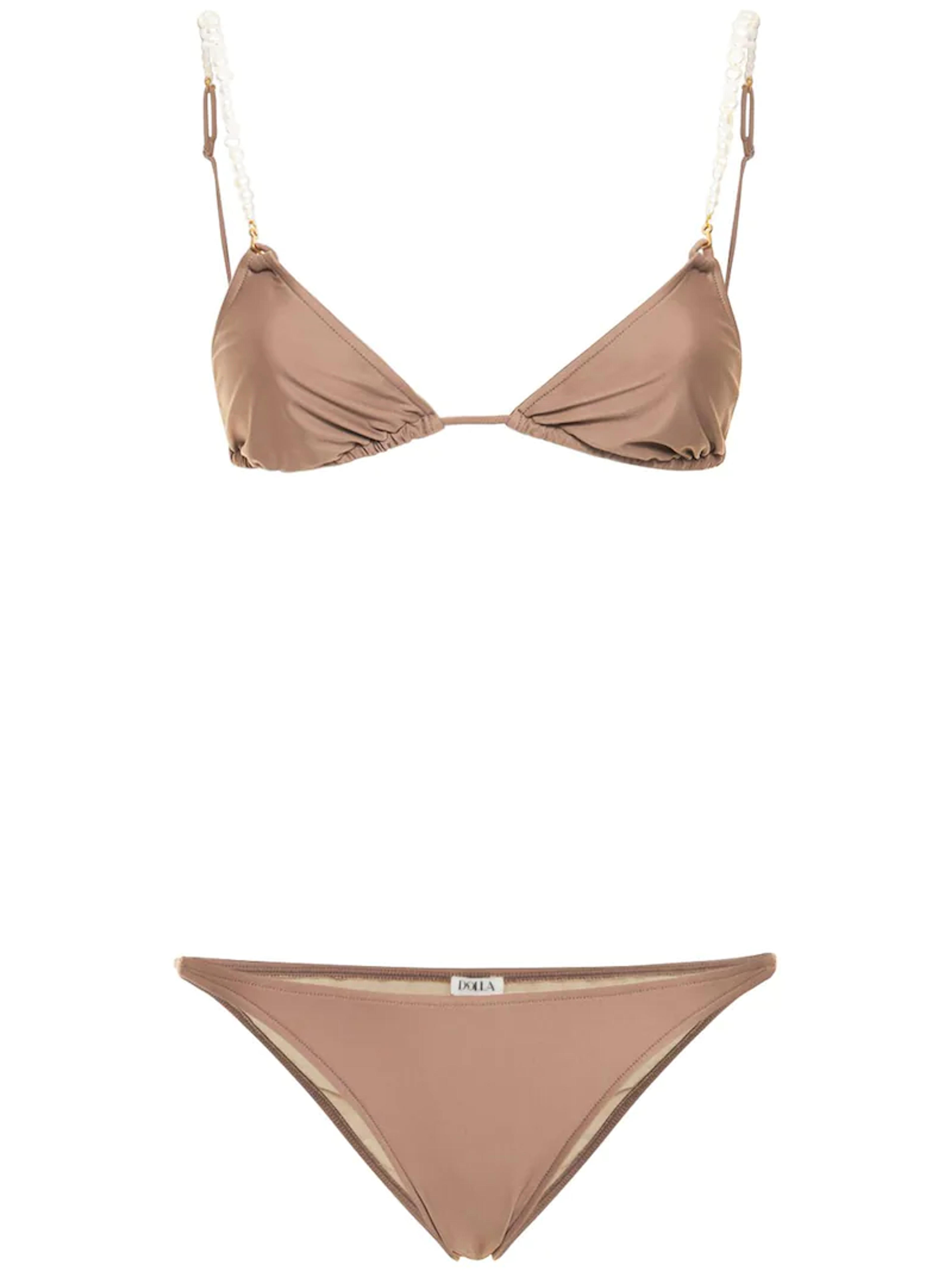 Dolla Paris - Dolores bikini suit w/pearls - Nude | Luisaviaroma