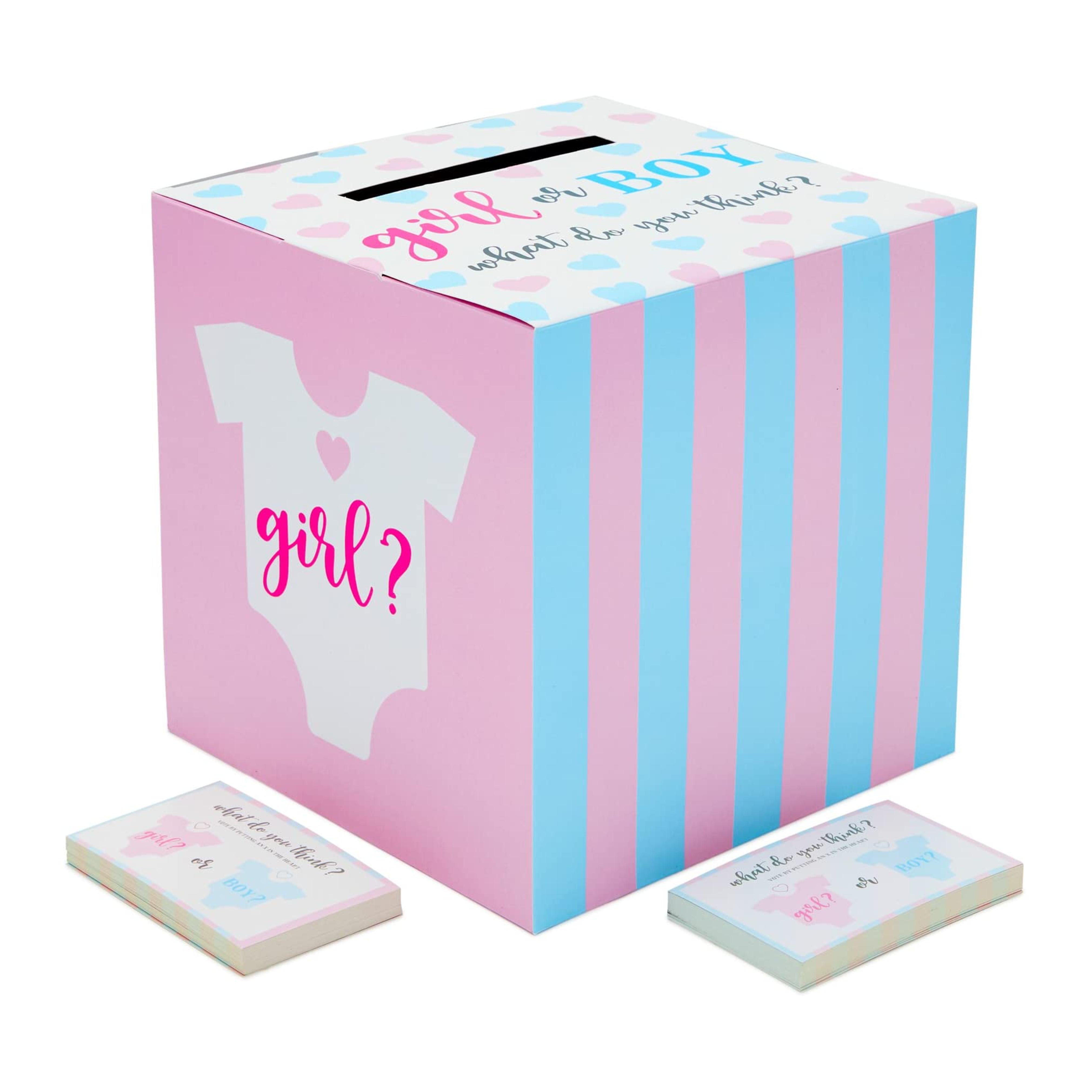 Boy or Girl Gender Reveal Ballot Box with 50 Cards, Baby Shower Games