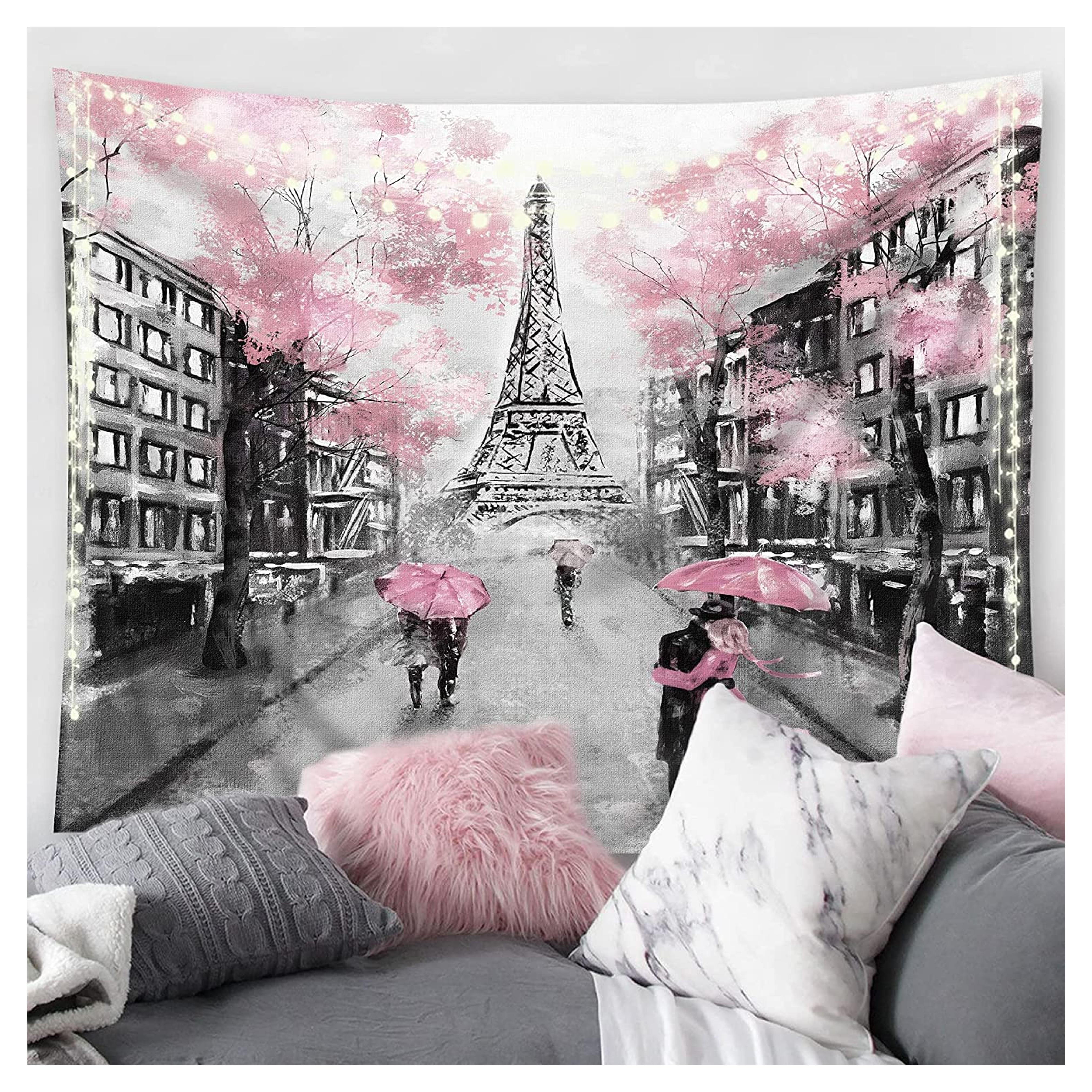 Riyidecor Pink Paris Eiffel Tower Tapestry for Living Room Wall Decor 51Hx59W Inch Paris Theme Backdrop Wall Hanging for Girls Women Vintage Romantic French Scenery Lover Couple Home Bedroom WW-PAVT