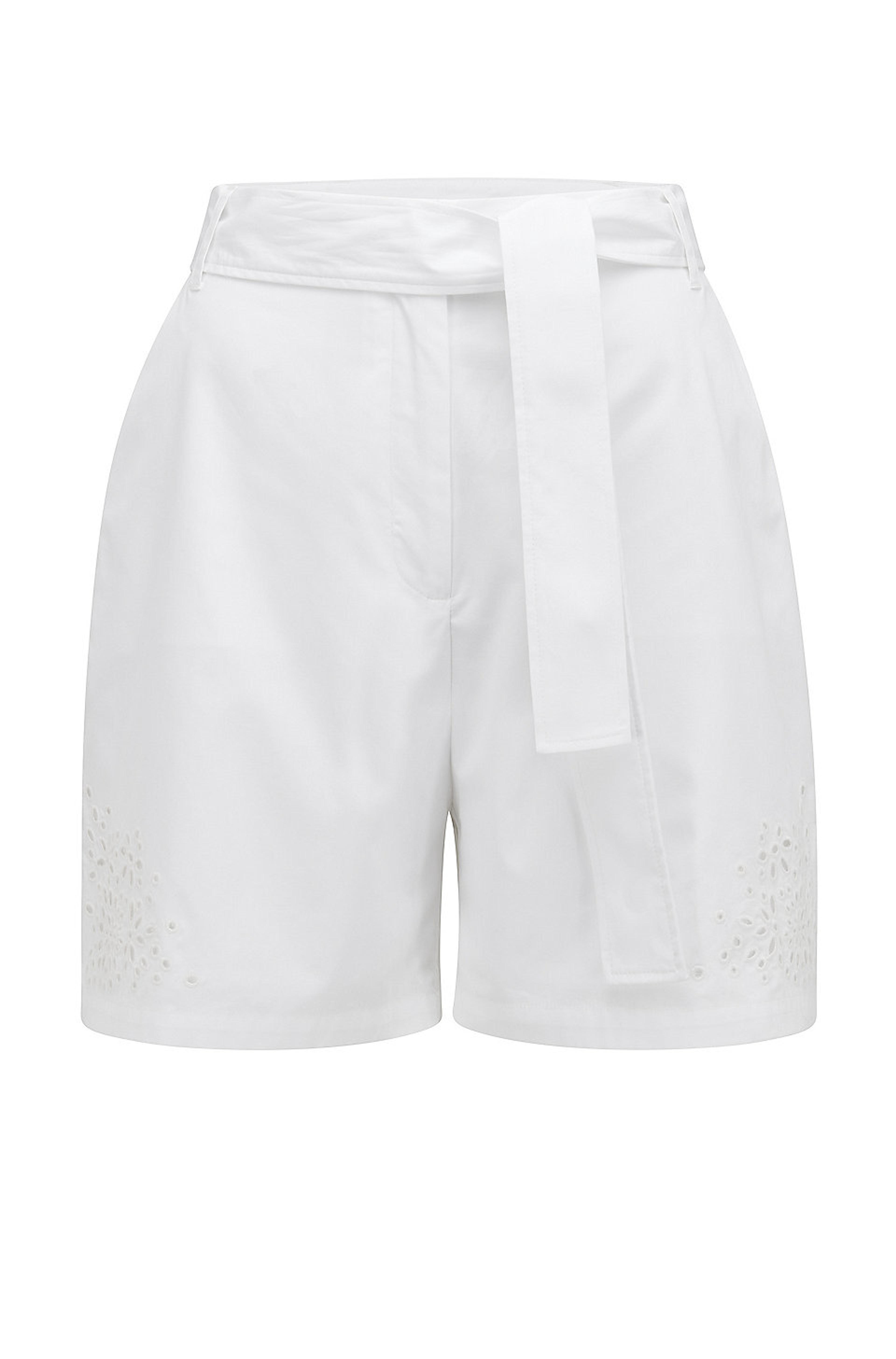 BOSS - Belted shorts in cotton with broderie anglaise