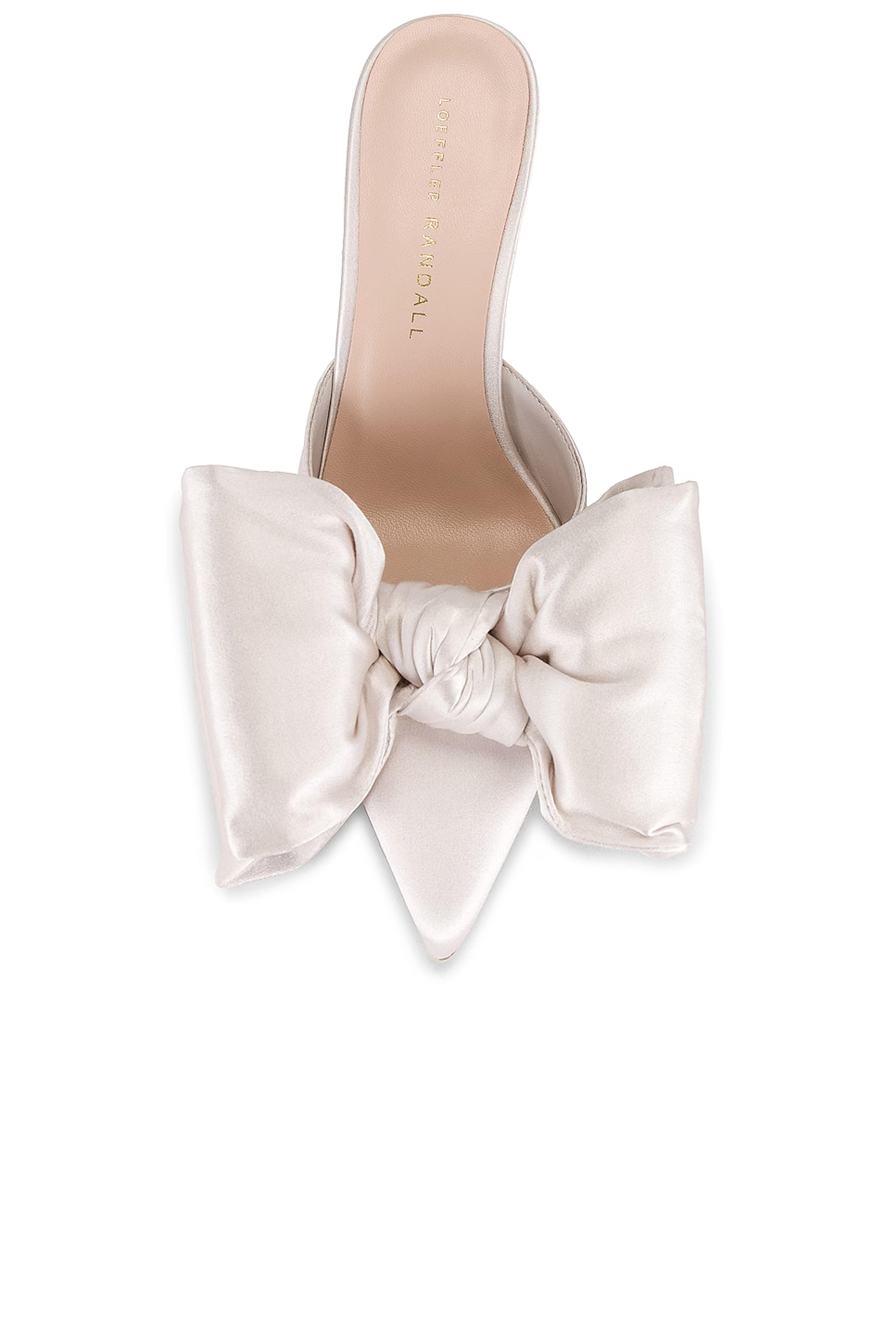 Loeffler Randall Margot Bow Mule in Cream Satin | REVOLVE